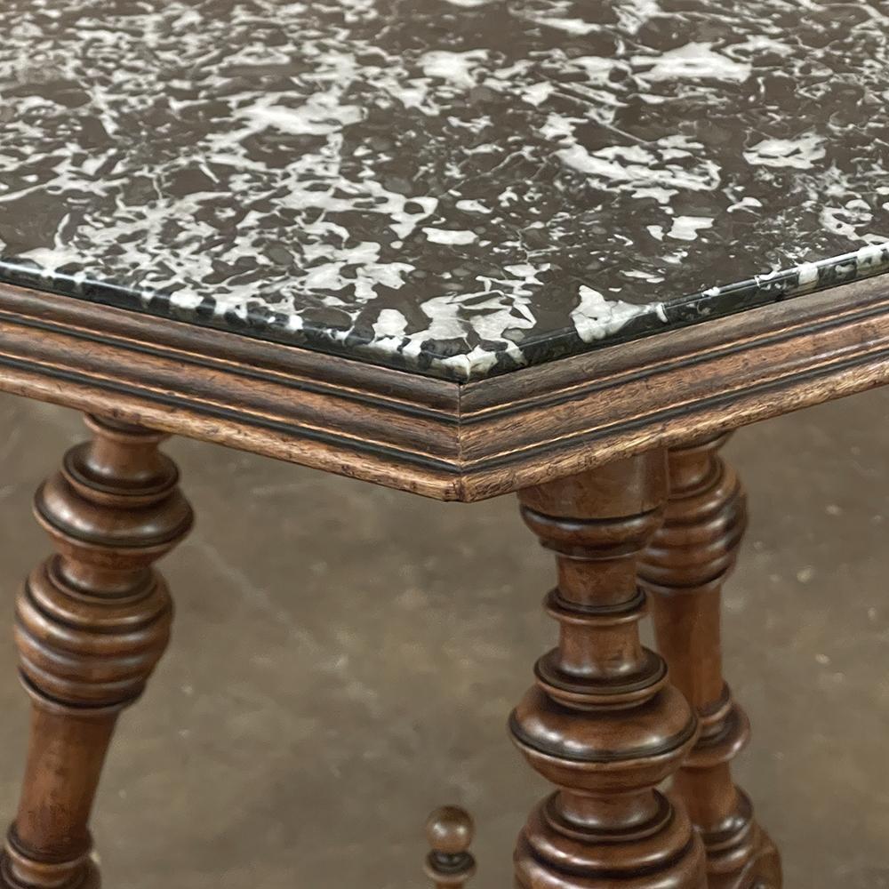 19th Century French Henri II Walnut End Table with Hexagonal Marble Top For Sale 7