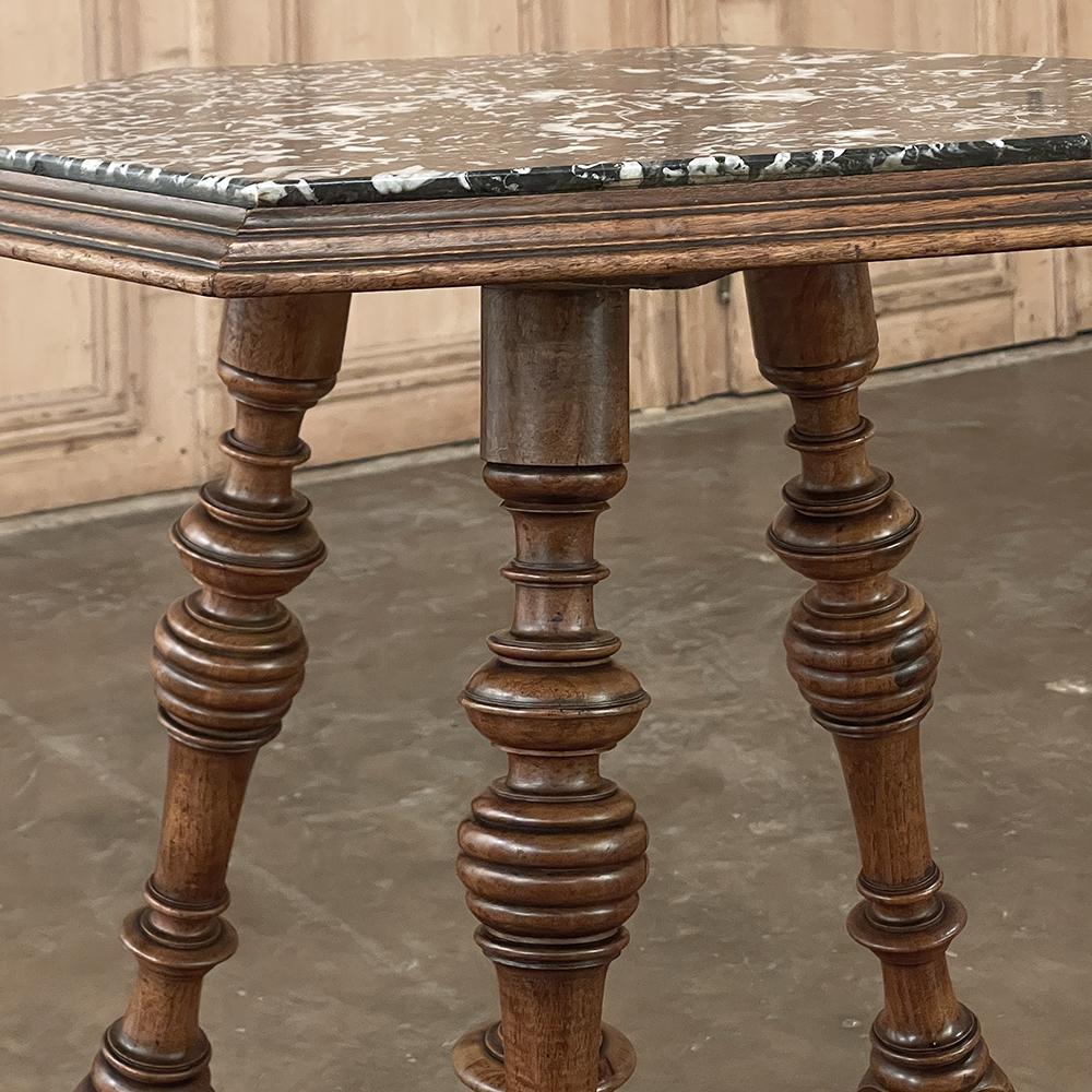 19th Century French Henri II Walnut End Table with Hexagonal Marble Top For Sale 9