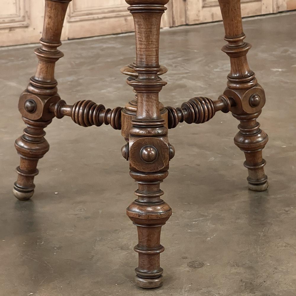 19th Century French Henri II Walnut End Table with Hexagonal Marble Top For Sale 10