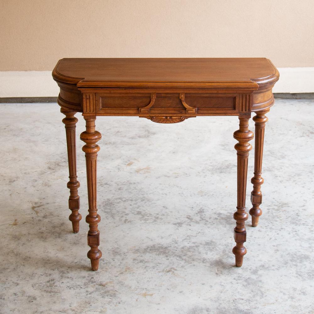 Hand-Crafted 19th Century French Henri II Walnut Game Table, Console
