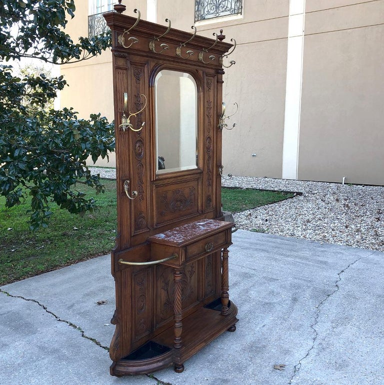 19th Century French Henri II Walnut Hall Tree at 1stDibs