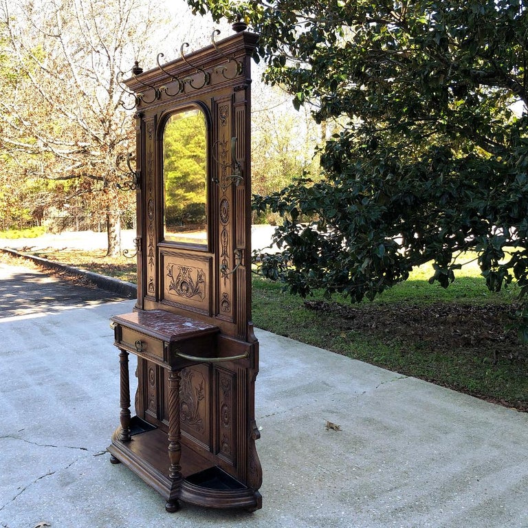 19th Century French Henri II Walnut Hall Tree at 1stDibs