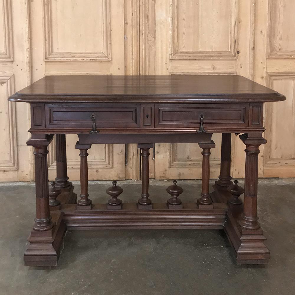 Hand-Crafted 19th Century French Henri II Walnut Writing Table