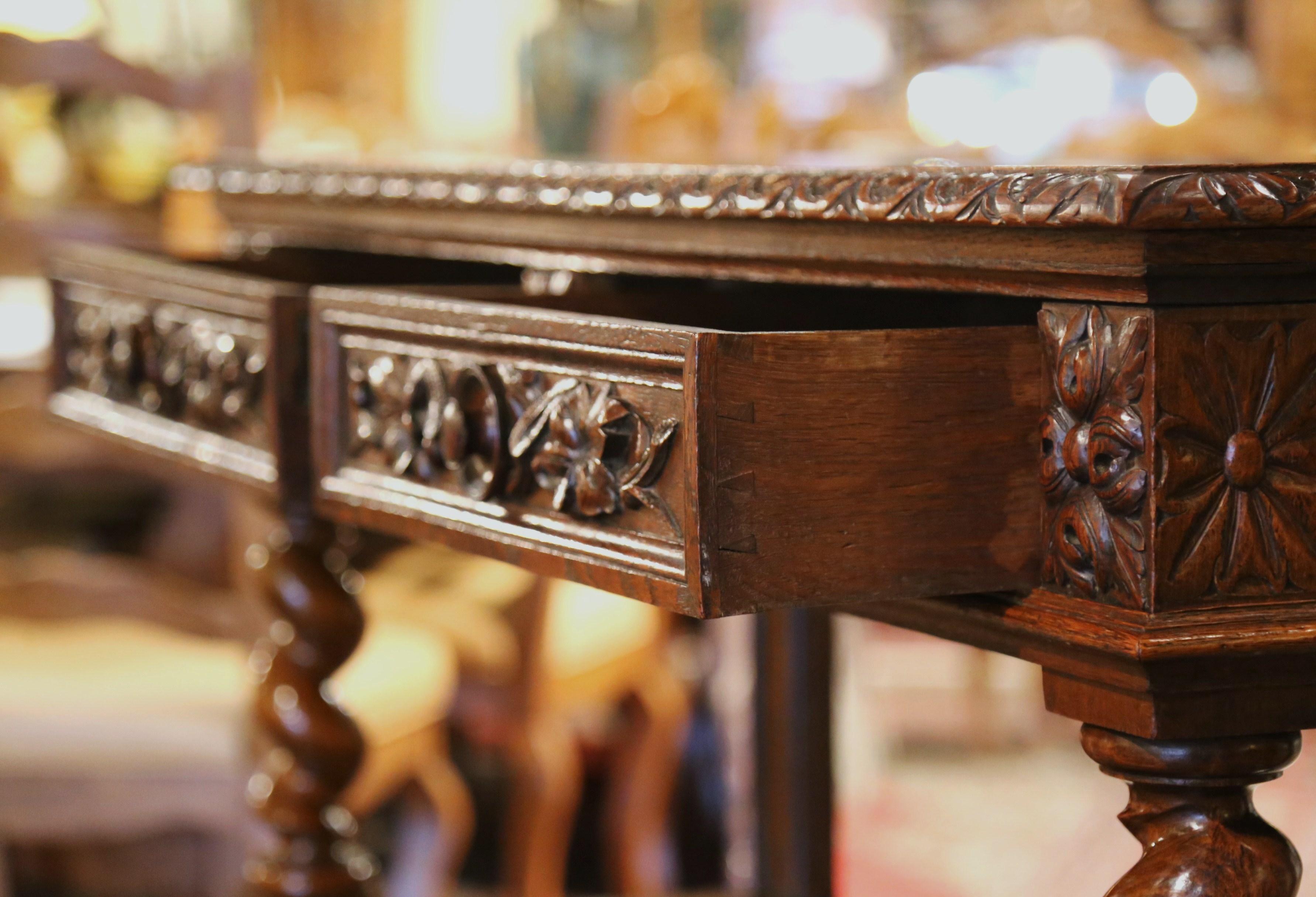 19th Century French Henri II White Marble Top Carved Oak Desserte Console 9