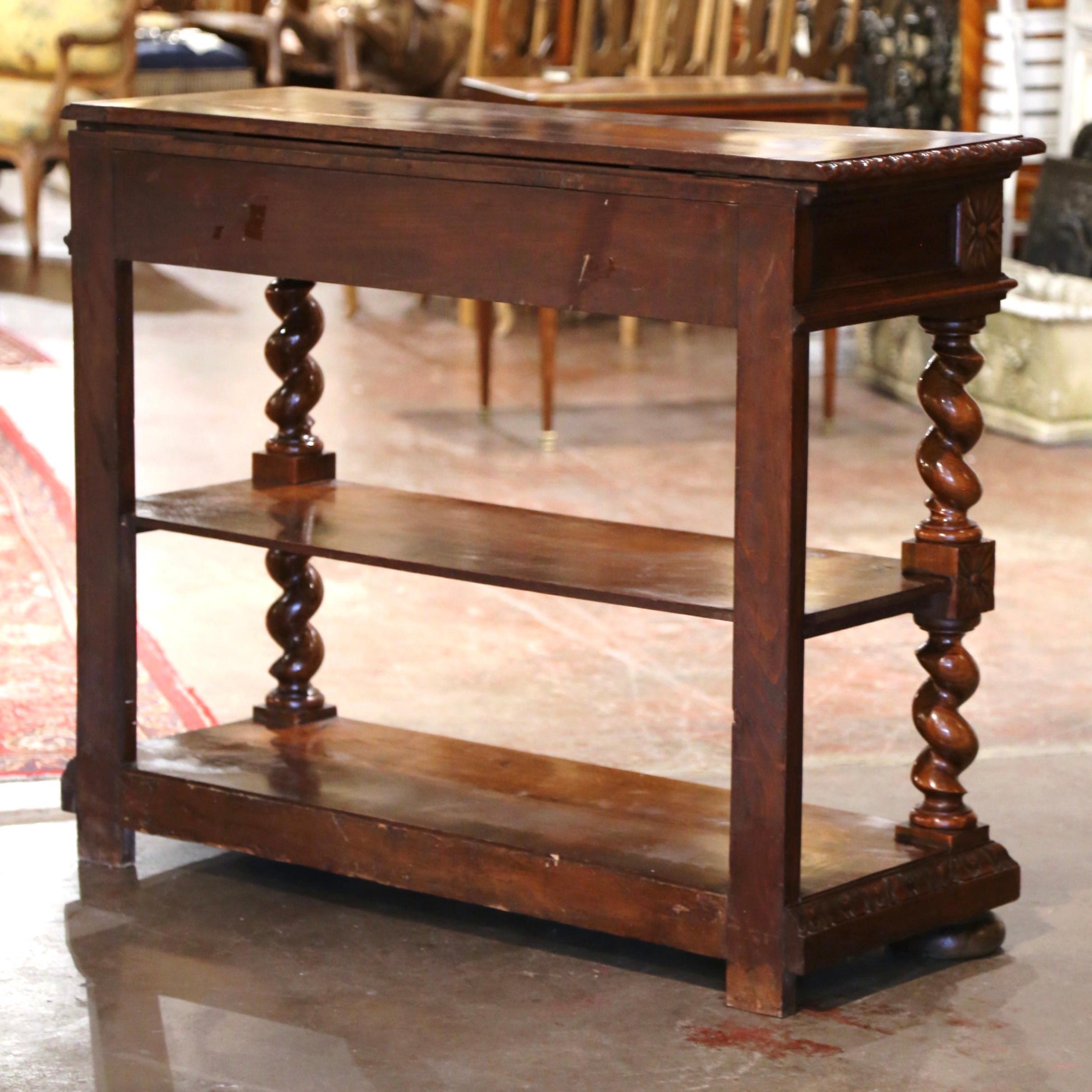 19th Century French Henri II White Marble Top Carved Oak Desserte Console 11