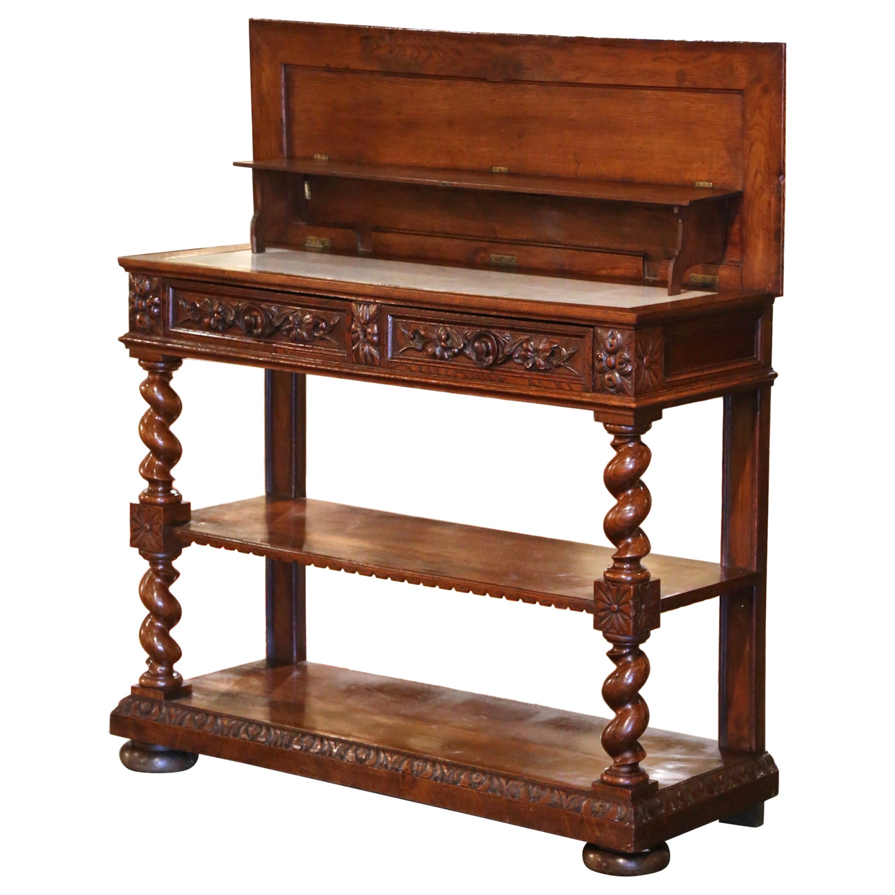 Console à dessert en chêne sculpté Henri II du 19ème siècle