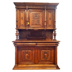 19th Century French Henry II Renaissance Carved Walnut Buffet Sideboard Cabinet