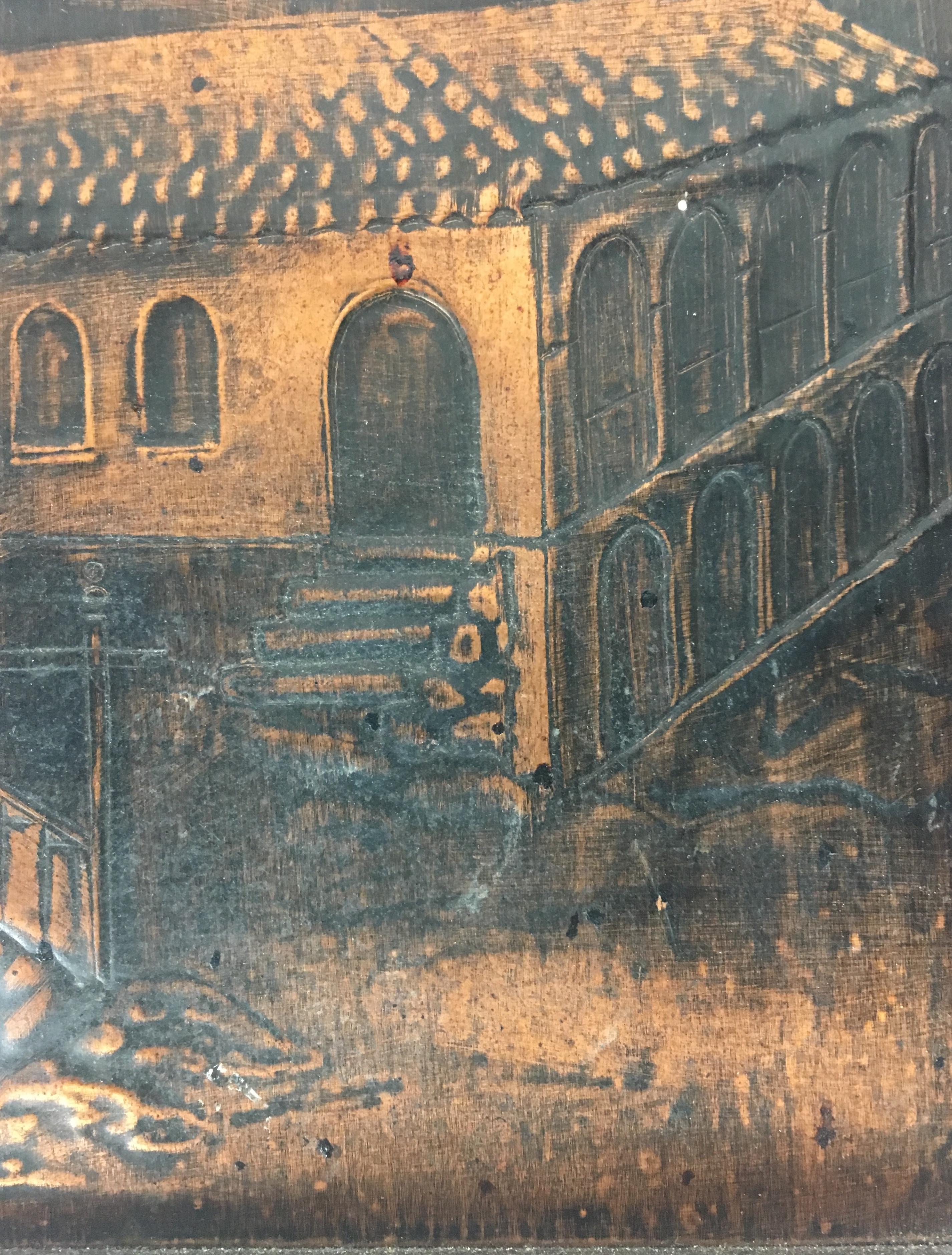 Targa francese martellata a mano del XIX secolo che storicizza 
un villaggio, circa 1850. 

Targa in rame con cornice in Wood. 

 
