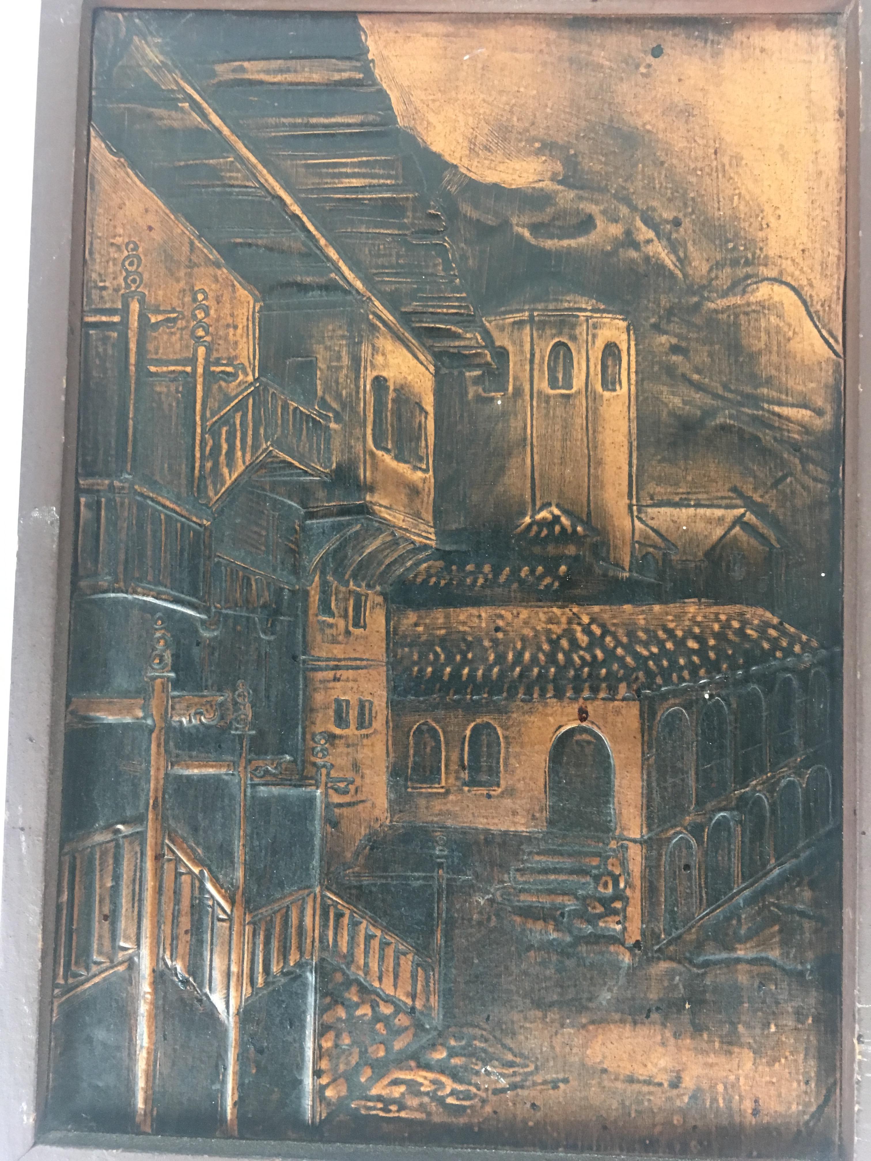 Revival 19th Century French Historical Hammered Copper Relief Plaque For Sale