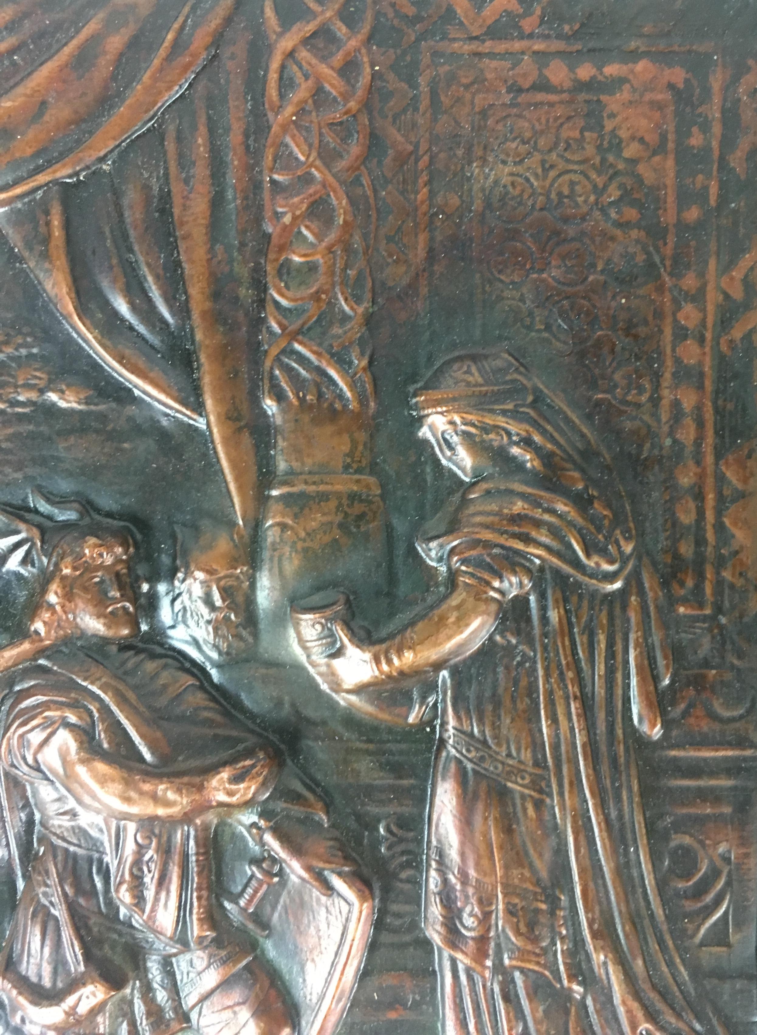 Revival 19th Century French Historical Hammered Copper Relief Plaque For Sale