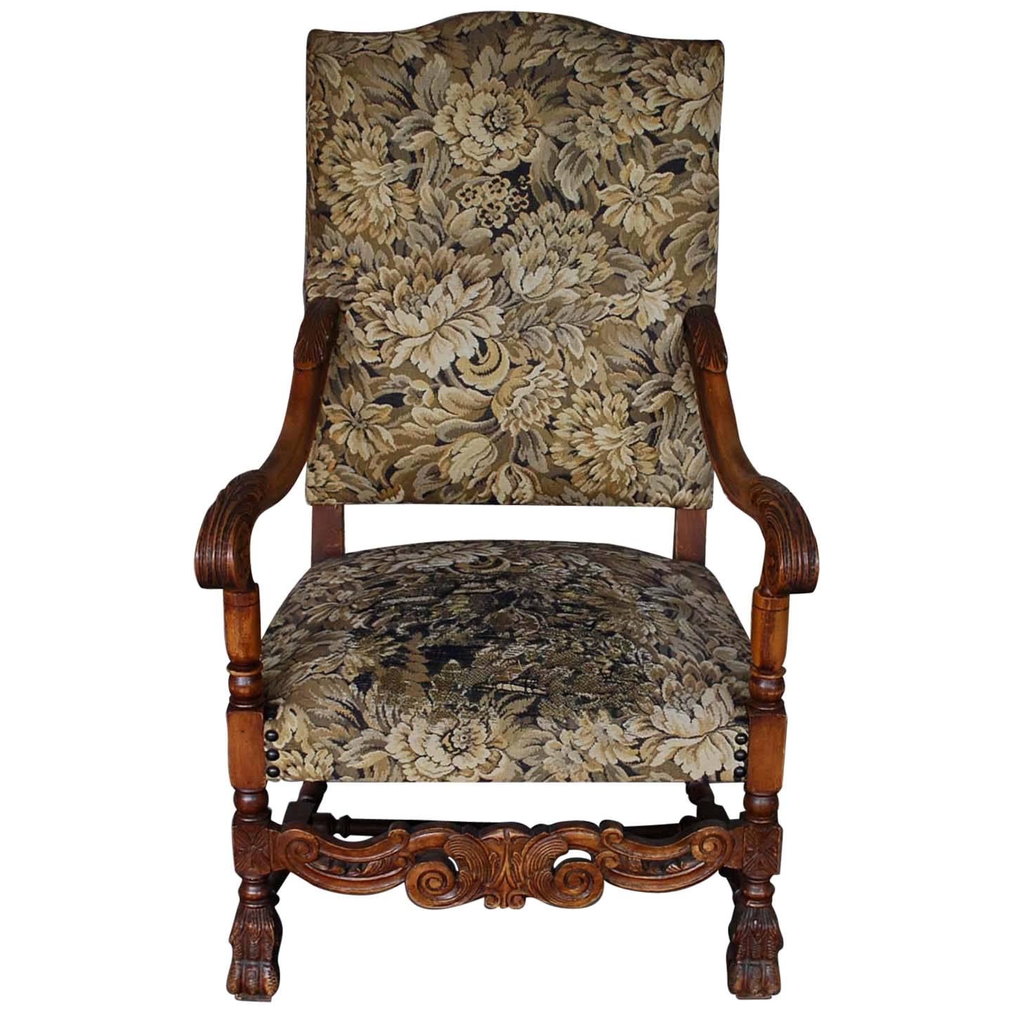 Fauteuil trône français du 19ème siècle en bois de hêtre couleur miel en vente