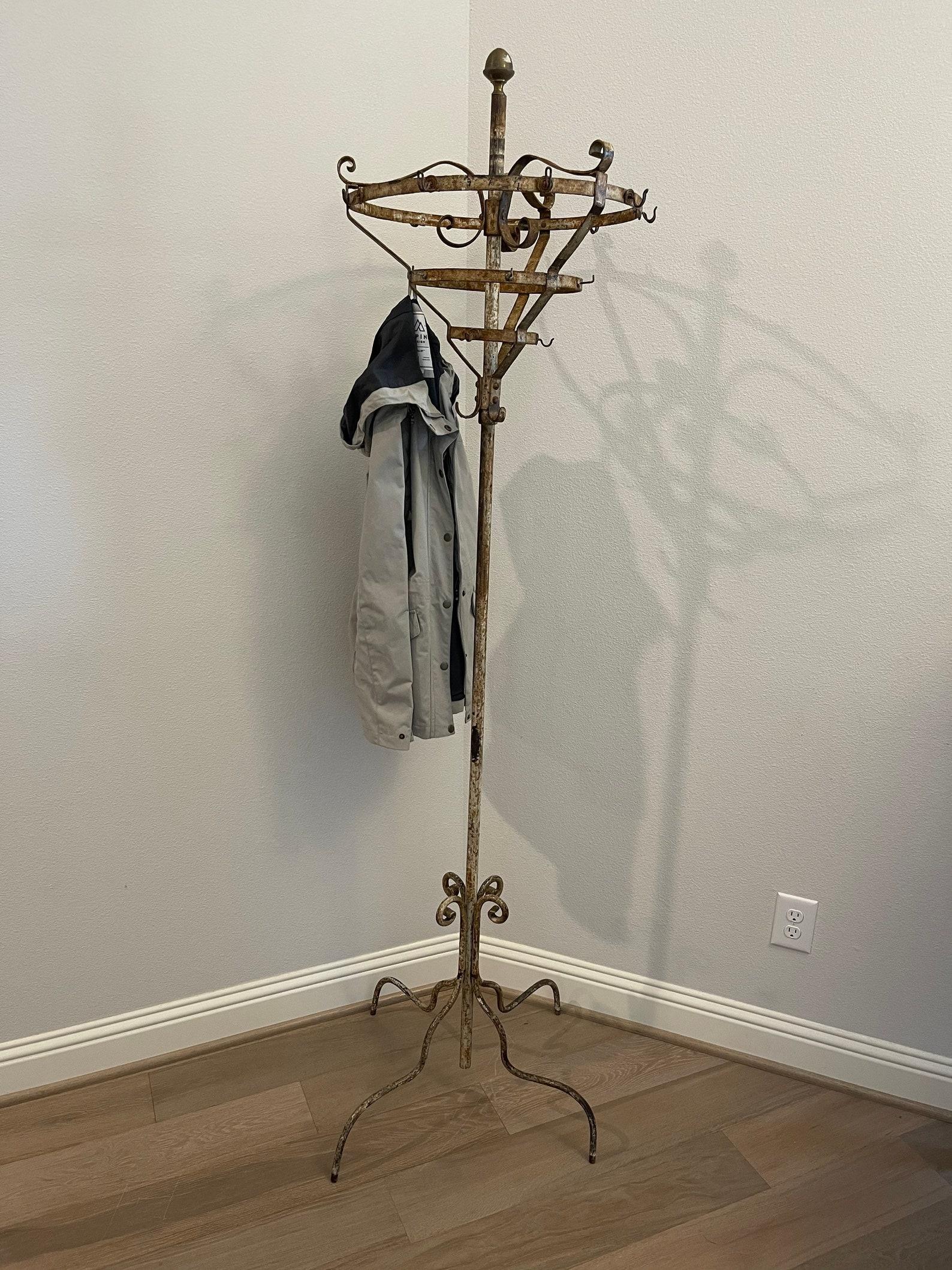 Industrial 19th Century French Hotel Revolving Wrought Iron Coat Rack