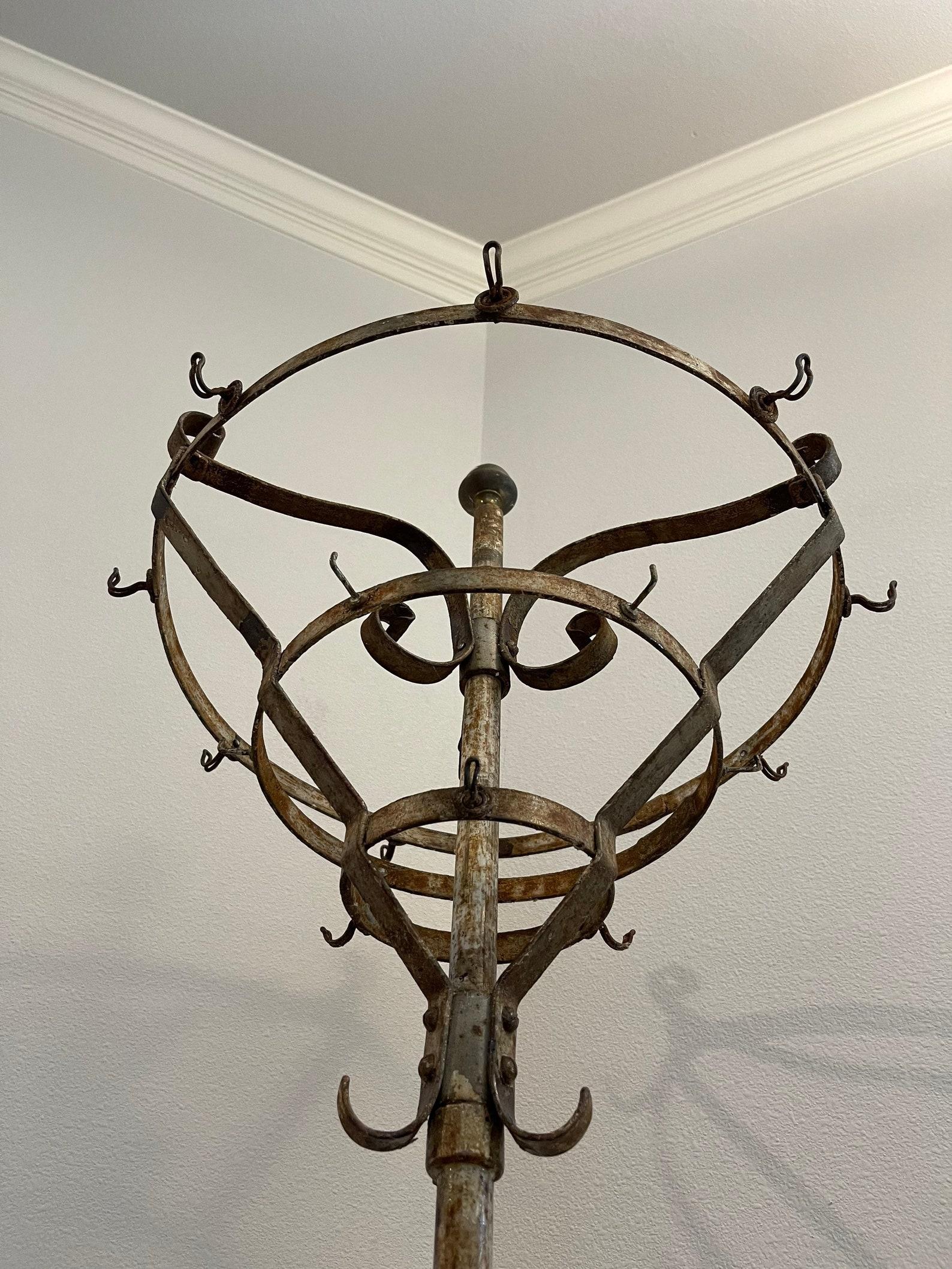 19th Century French Hotel Revolving Wrought Iron Coat Rack In Good Condition In Forney, TX