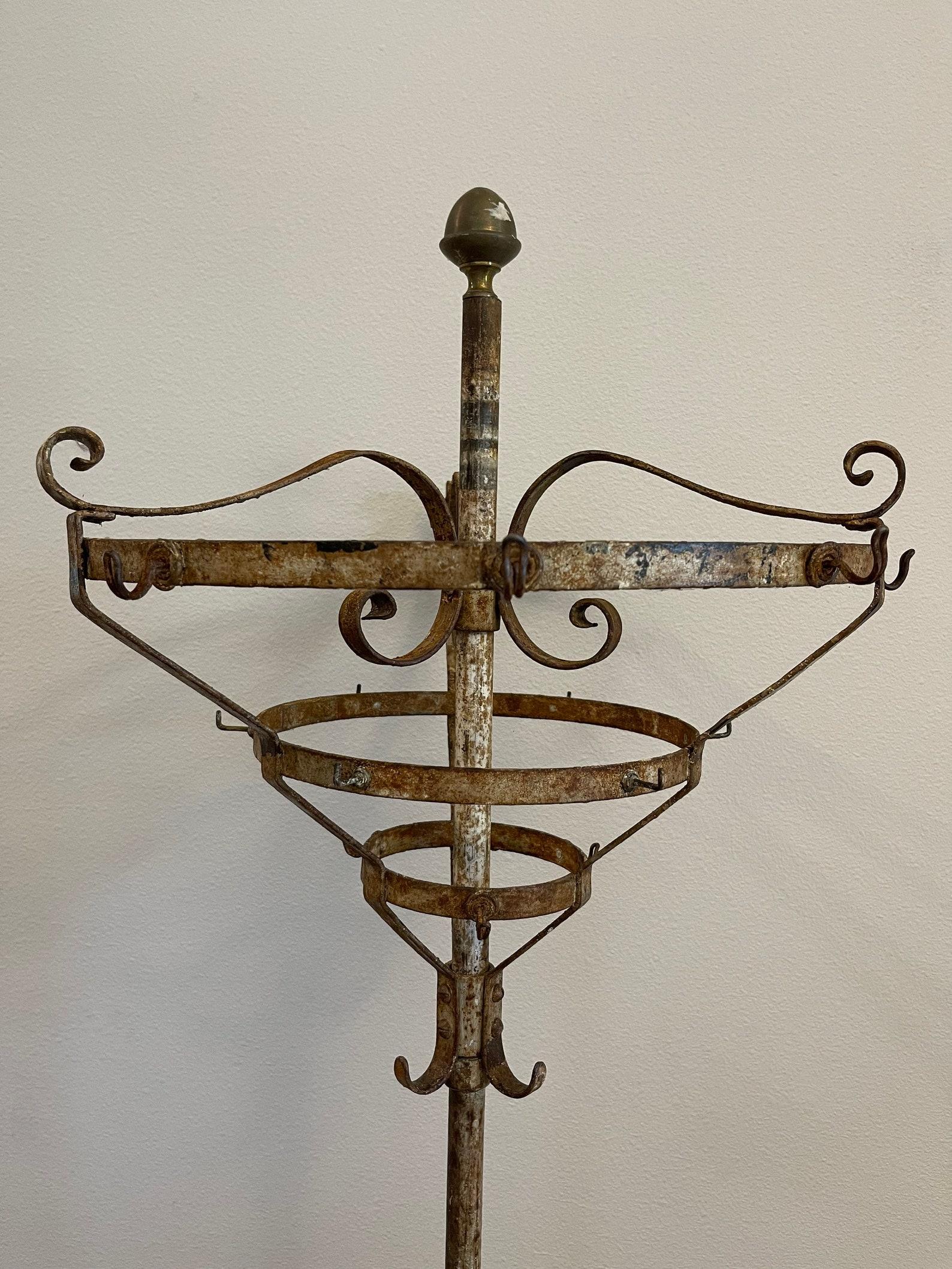 19th Century French Hotel Revolving Wrought Iron Coat Rack 2