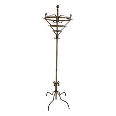 19th Century French Hotel Revolving Wrought Iron Coat Rack