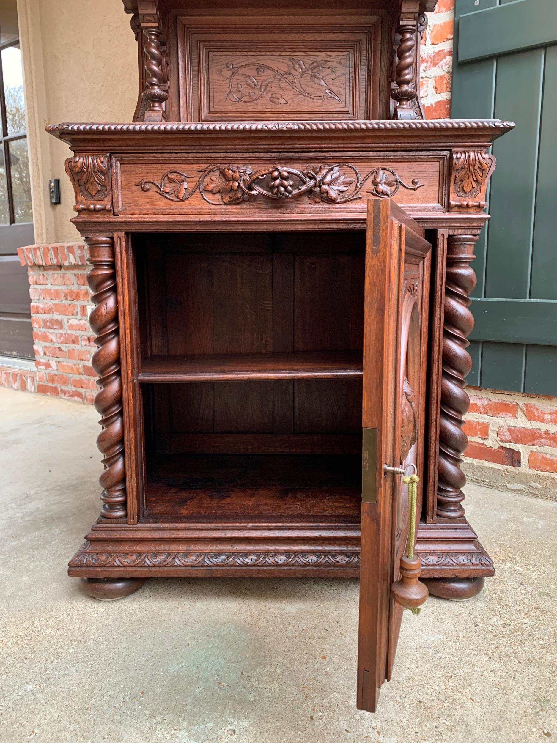 19th Century French Hunt Cabinet Bookcase Black Forest Carved Oak Barley Twist For Sale 6