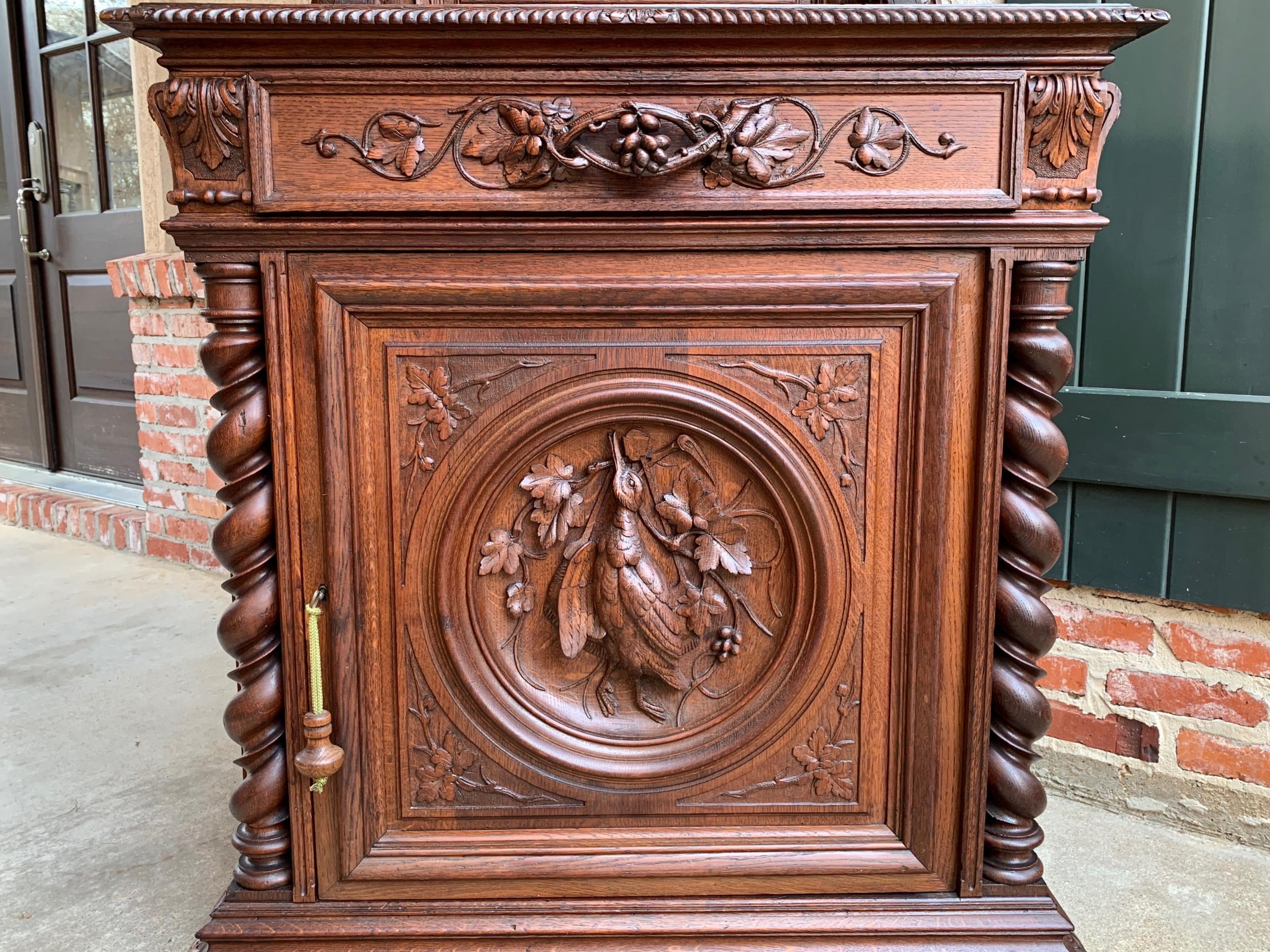 19th Century French Hunt Cabinet Bookcase Black Forest Carved Oak Barley Twist For Sale 2