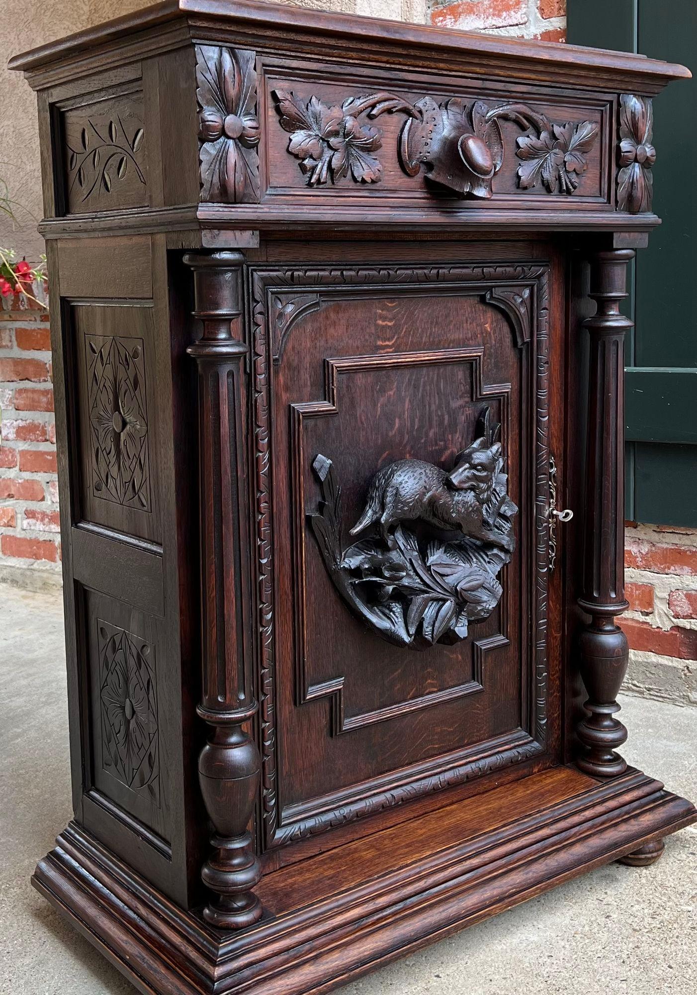 Hand-Carved 19th Century French Hunt Cabinet Carved Oak Black Forest Lodge Foyer Sideboard For Sale