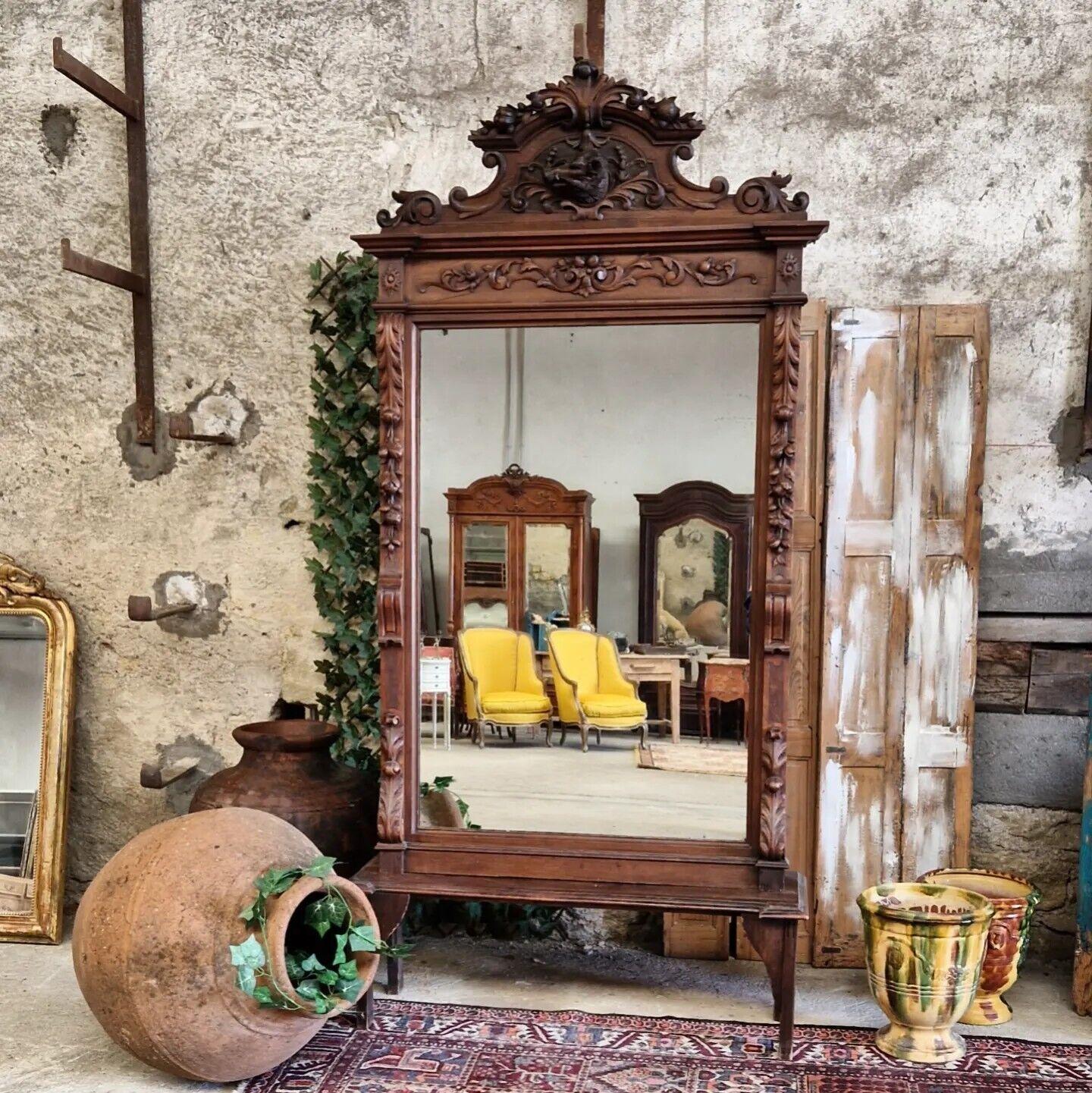 19th Century French Hunting Lodge Mirror Heavily Carved 10