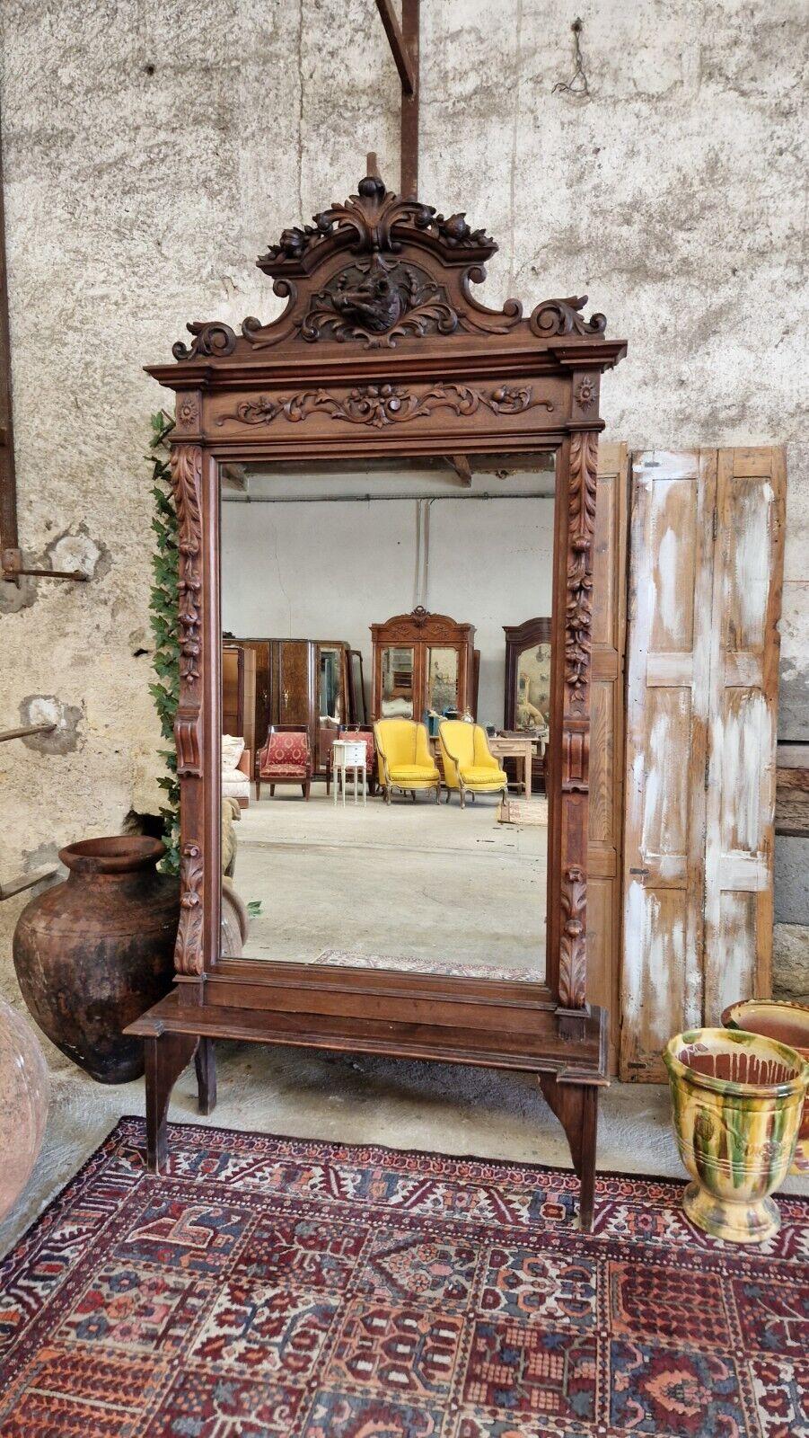 19th Century French Hunting Lodge Mirror Heavily Carved 4