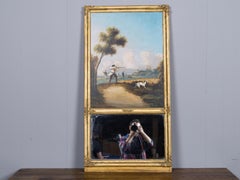 19th Century French Hunting Scene Trumeau Mirror with Painted Panel