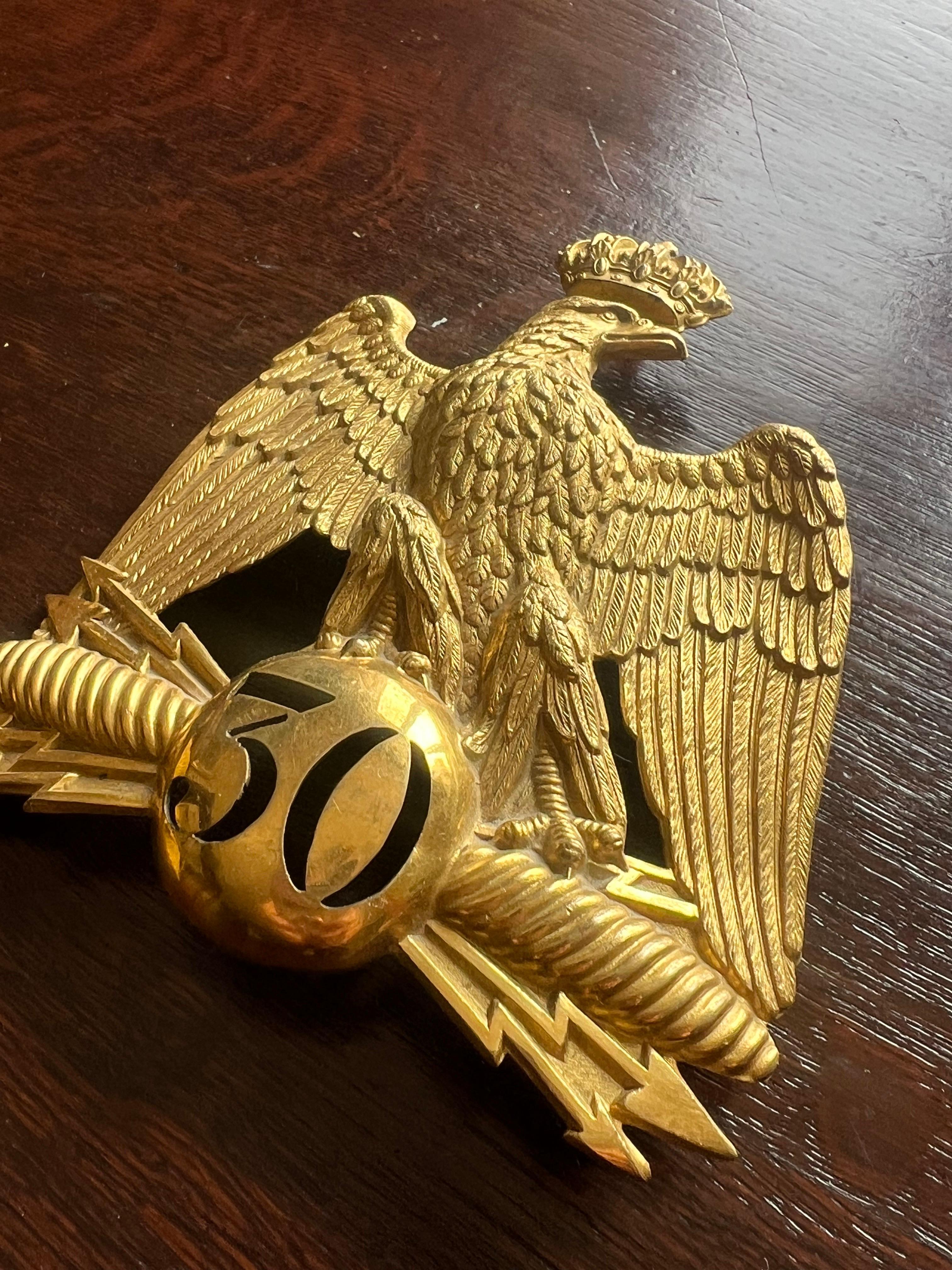 19th Century French Imperial Eagle Brass Badge Napoleon III Period In Good Condition For Sale In Sofia, BG
