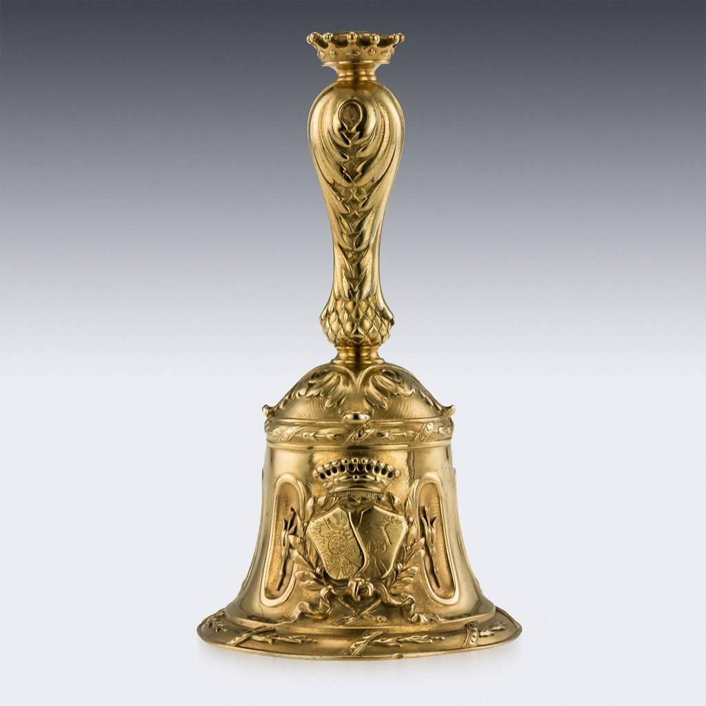 19th Century French Important Silver-Gilt Dinner Bell on Stand, circa 1880 In Good Condition In Royal Tunbridge Wells, Kent