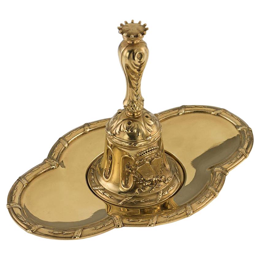 19th Century French Important Silver-Gilt Dinner Bell on Stand, circa 1880