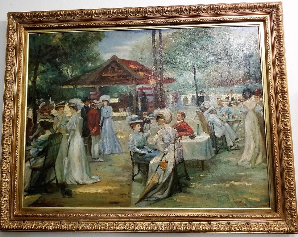Huile sur toile impressionniste française du 19ème siècle représentant une scène de pique-nique 6