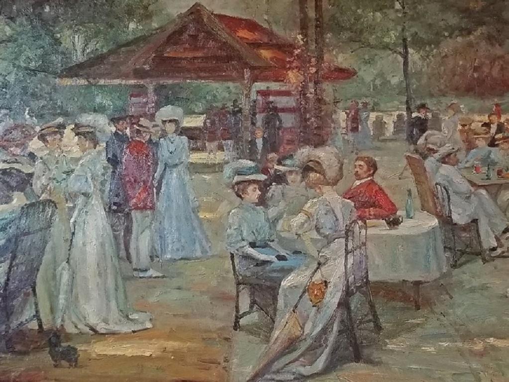 19th Century French Impressionist Oil On Canvas Of Picnic Scene