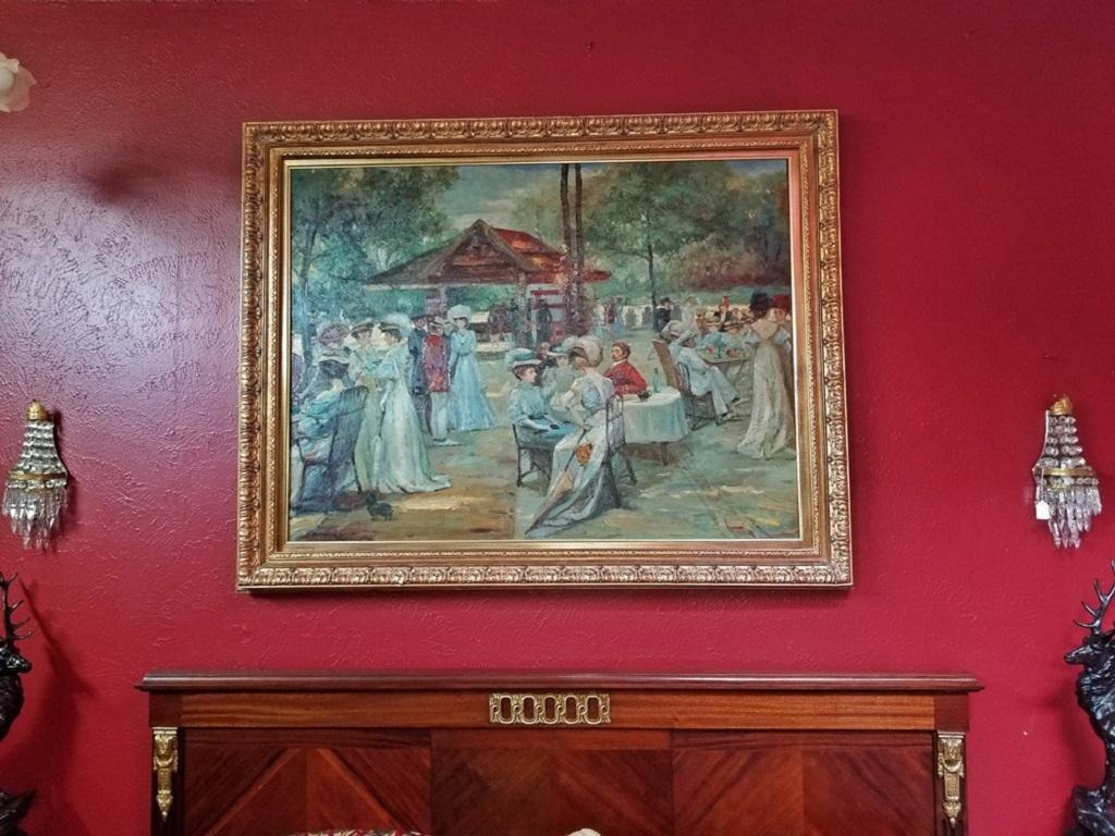 Fait main Huile sur toile impressionniste française du 19ème siècle représentant une scène de pique-nique