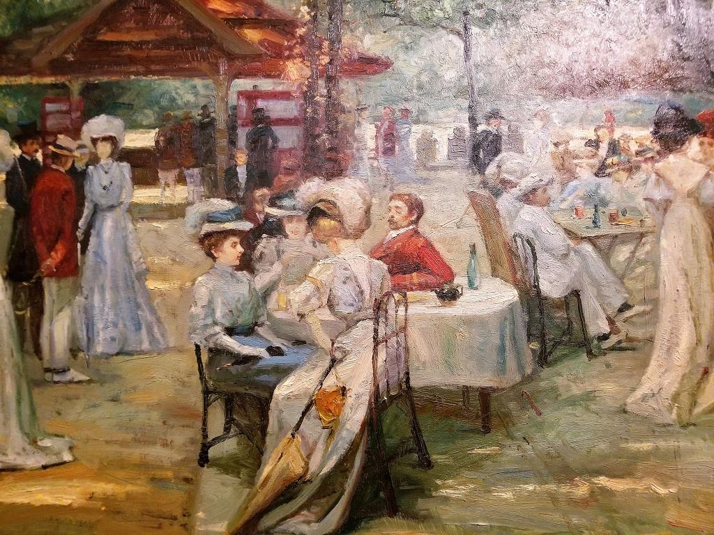 Toile Huile sur toile impressionniste française du 19ème siècle représentant une scène de pique-nique