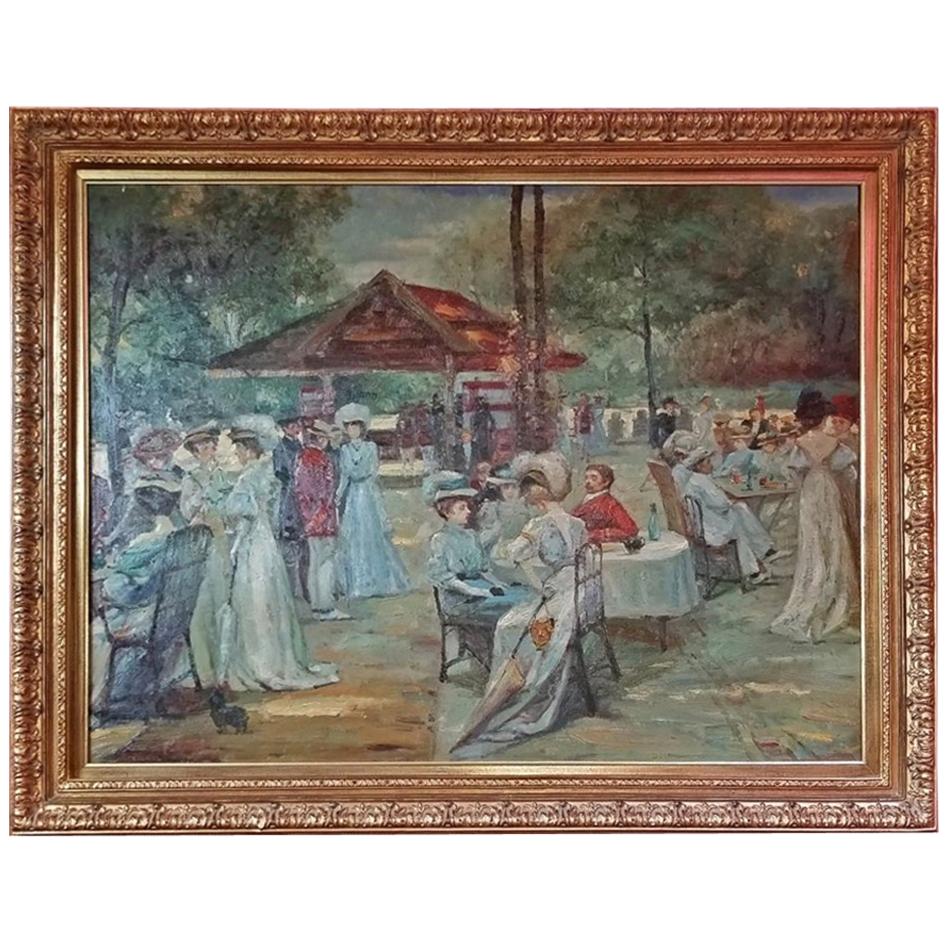 19th Century French Impressionist Oil on Canvas of Picnic Scene