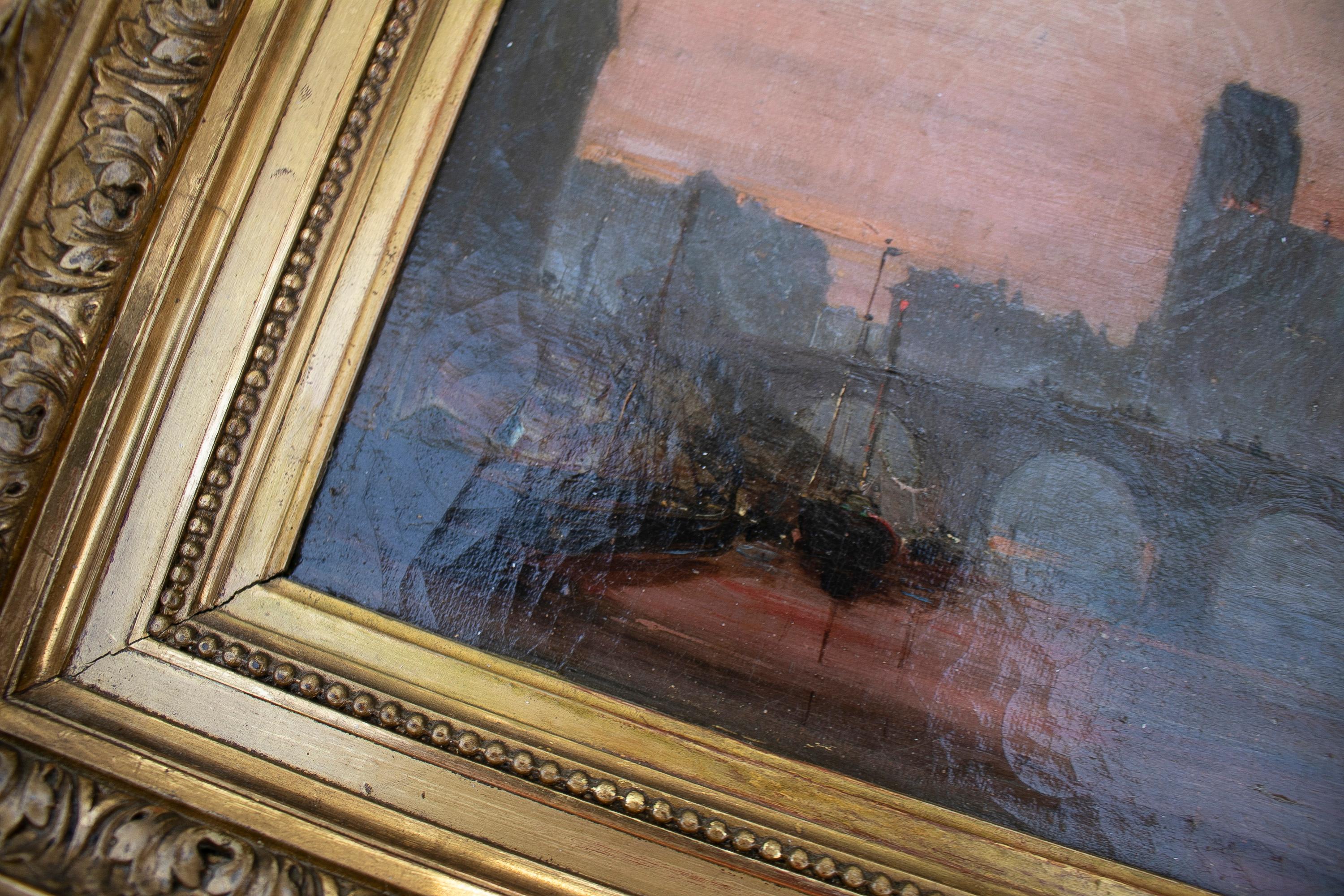 Peint à la main Paysage impressionniste français du 19ème siècle de Paris de Notre Dame sur le Senna en vente