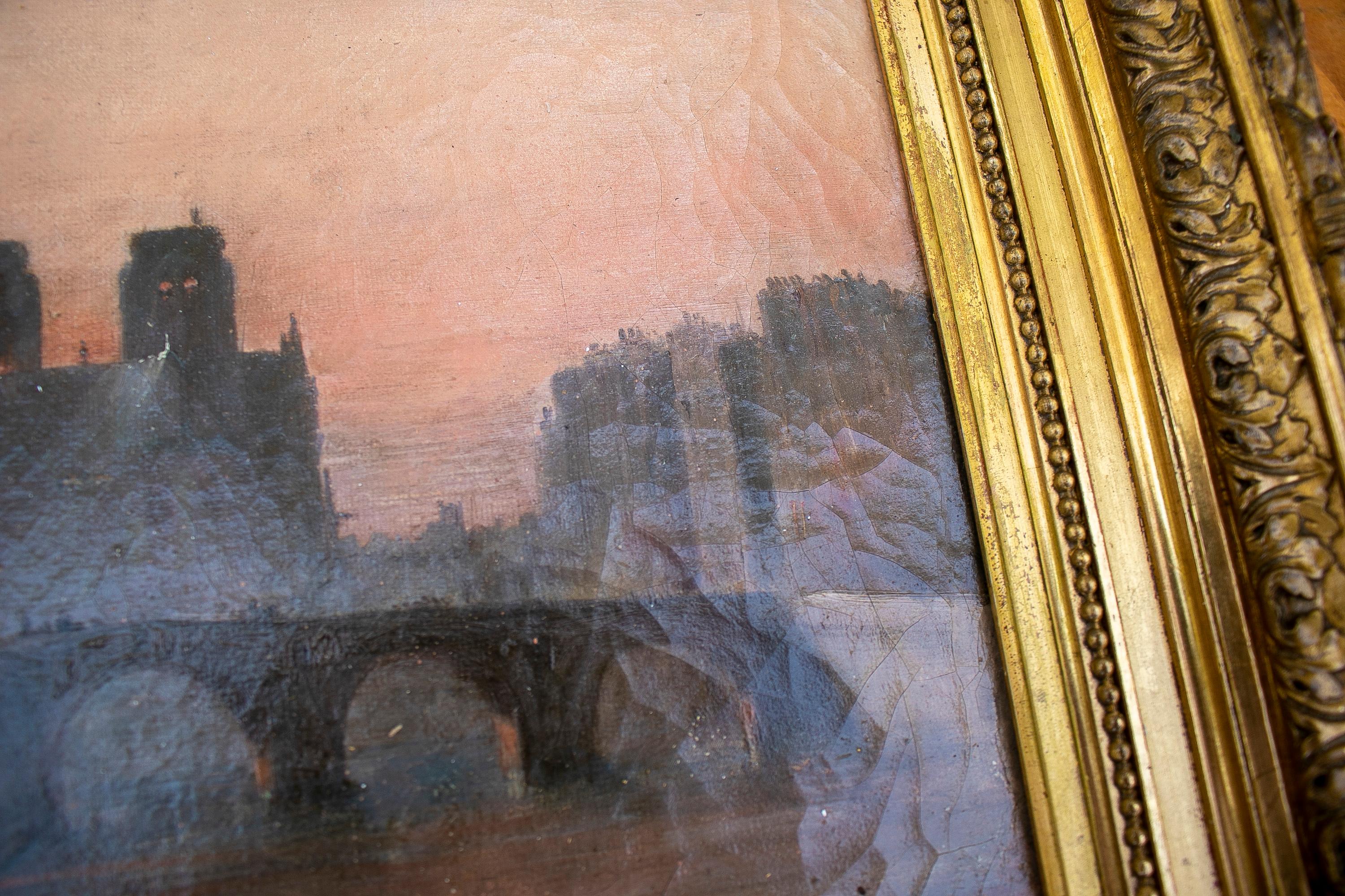 XIXe siècle Paysage impressionniste français du 19ème siècle de Paris de Notre Dame sur le Senna en vente