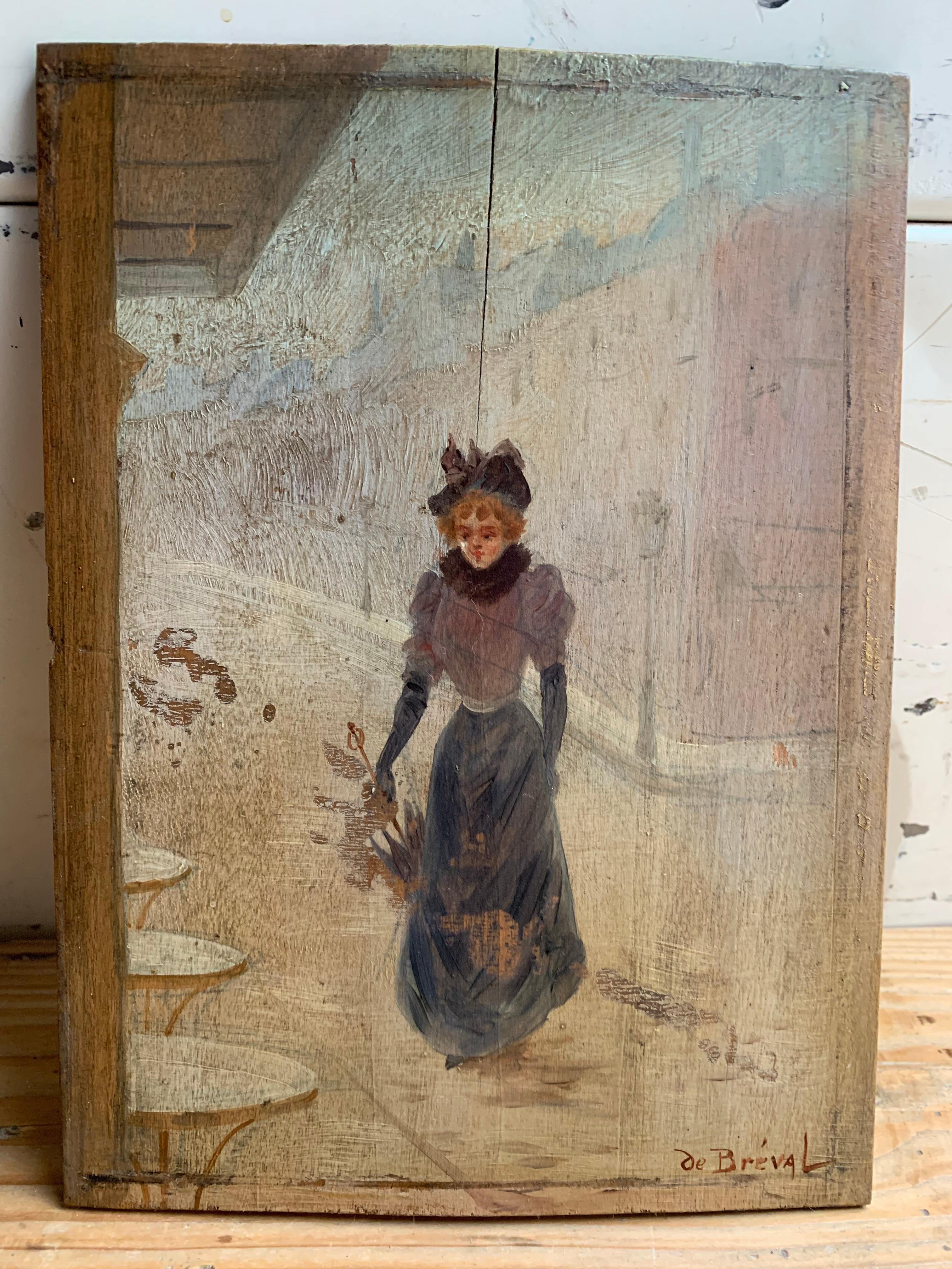 19th Century French Impressionistic Painting Of A Parisian Girl By H. De Bréval In Good Condition For Sale In Haddonfield, NJ