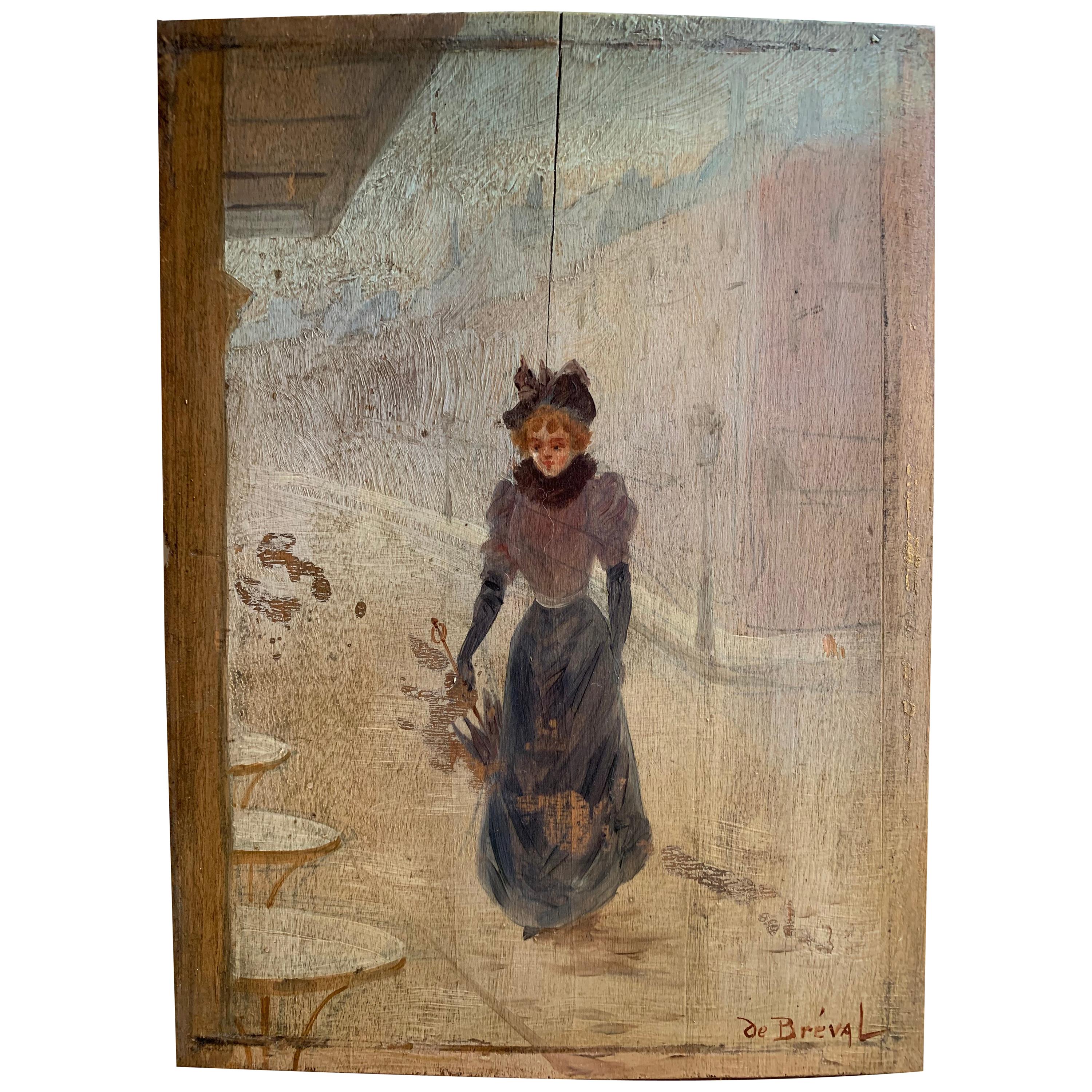 Pintura impresionista francesa del siglo XIX de una chica parisina por H. De Bréval en venta