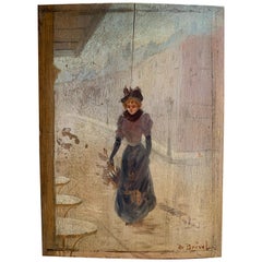 Antique 19th Century French Impressionistic Painting Of A Parisian Girl By H. De Bréval