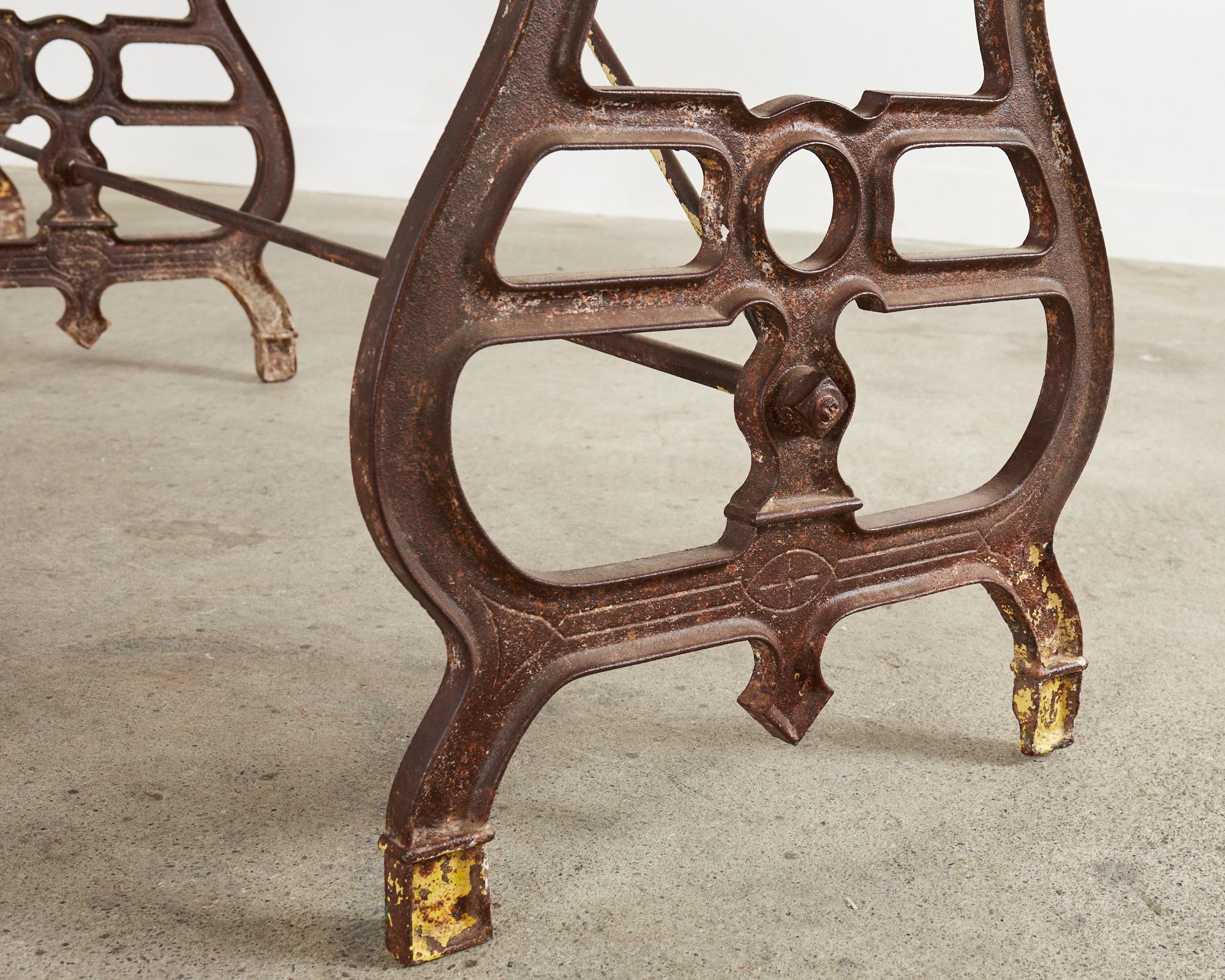 19th Century French Industrial Style Pine Iron Dining Table For Sale 10