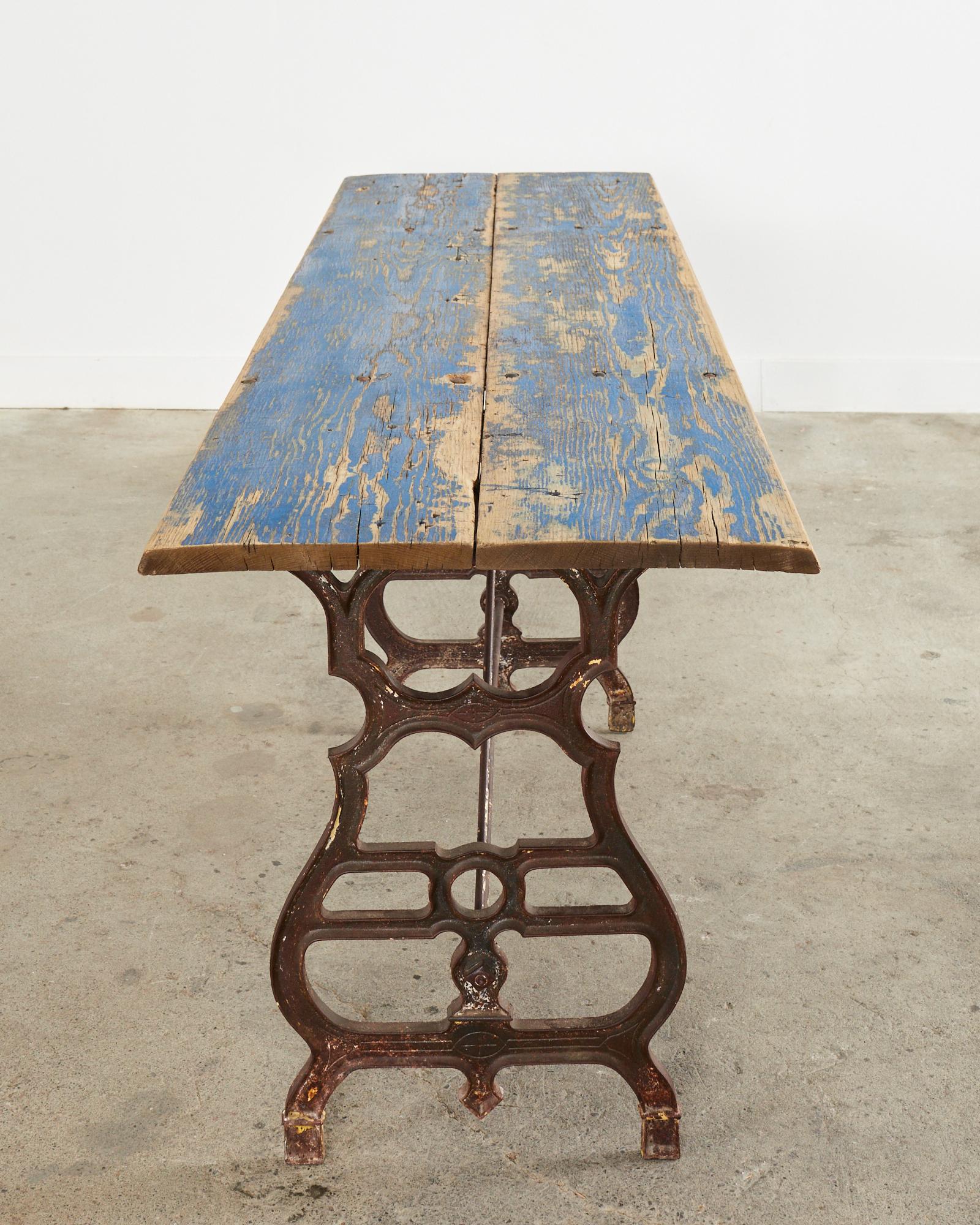 19th Century French Industrial Style Pine Iron Dining Table For Sale 13
