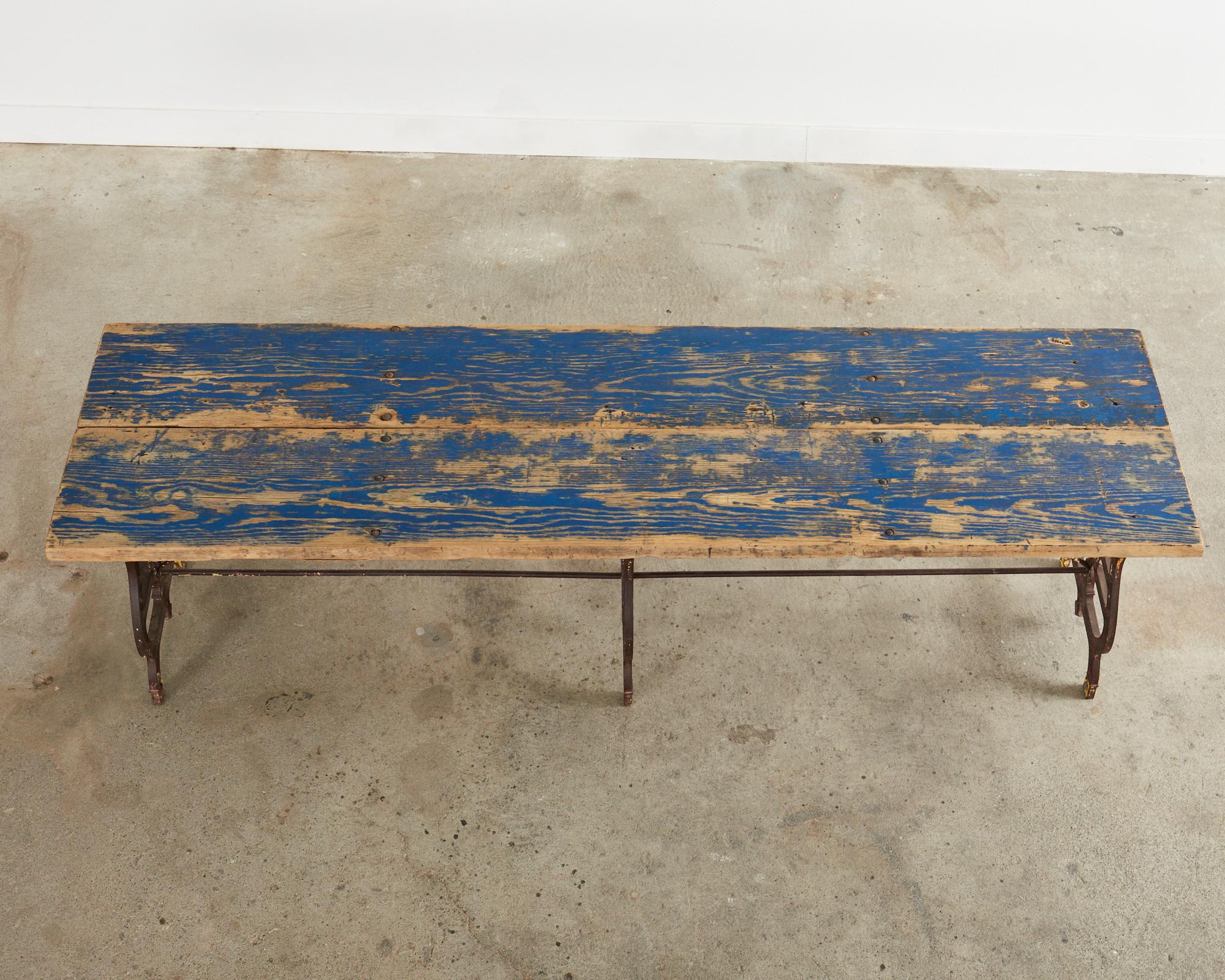 19th Century French Industrial Style Pine Iron Dining Table For Sale 3
