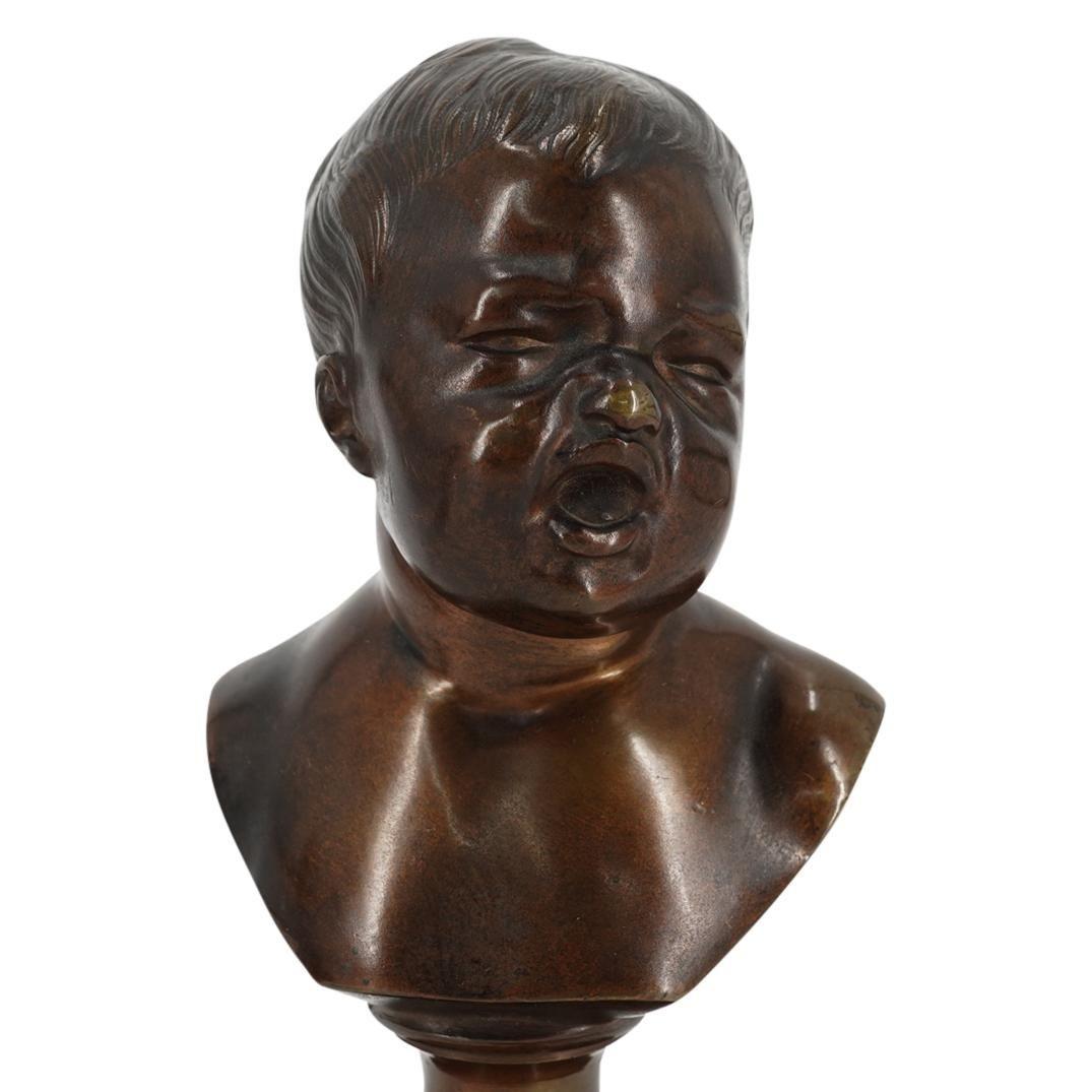 19th Century French Infant Bronze Busts After Jean Antoine Houdon In Good Condition For Sale In New York, NY