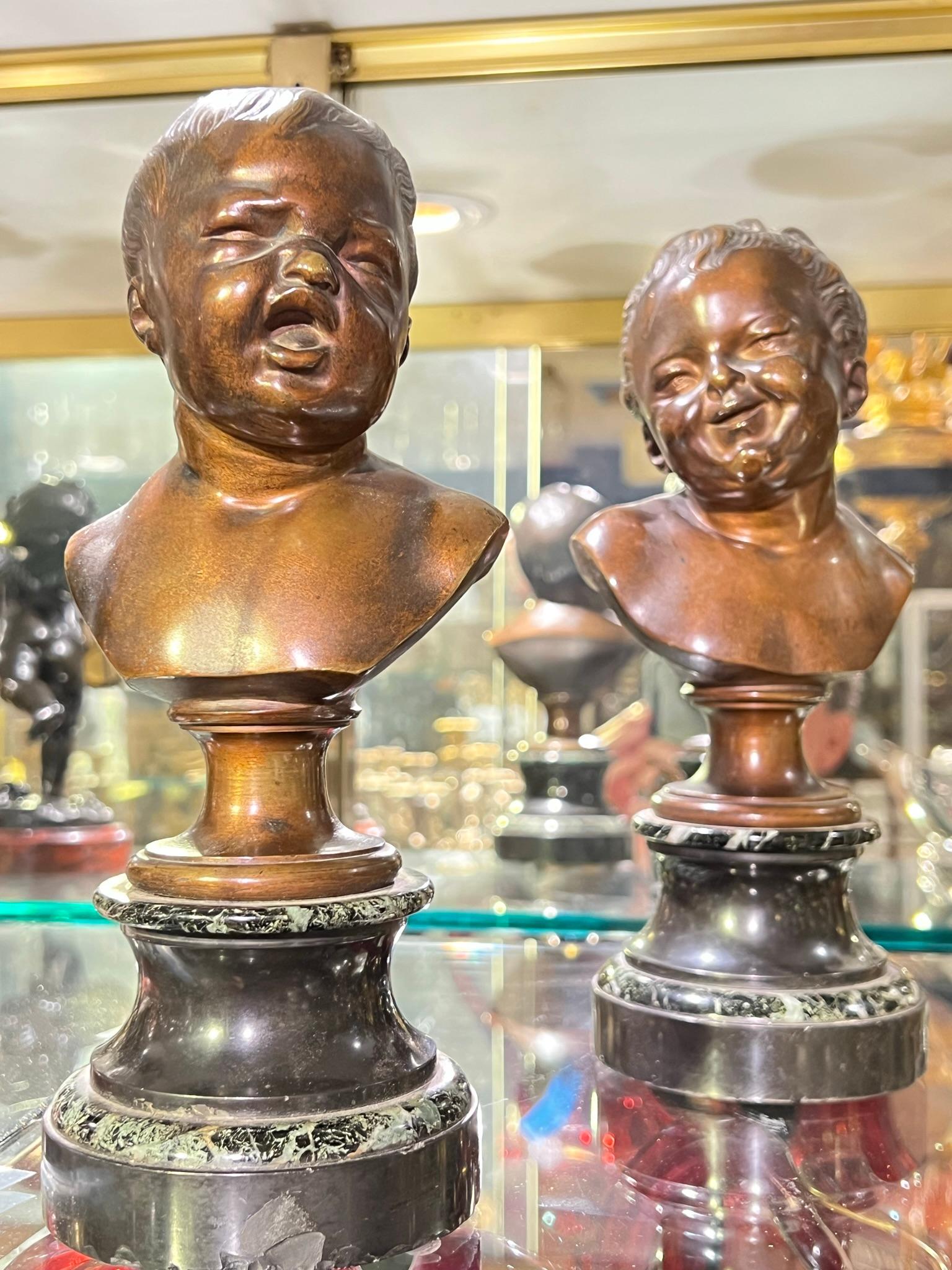 19th Century French Infant Bronze Busts After Jean Antoine Houdon For Sale 3