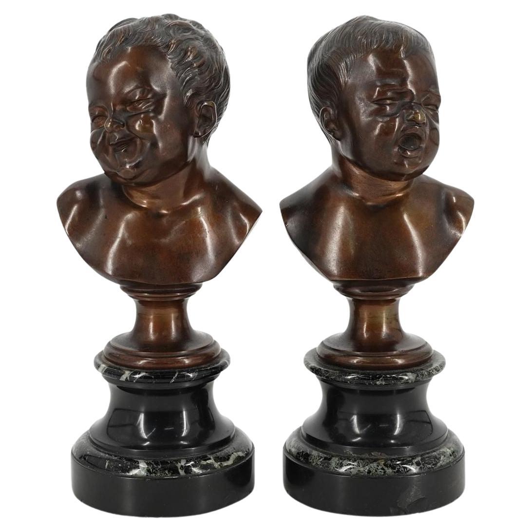 19th Century French Infant Bronze Busts After Jean Antoine Houdon For Sale