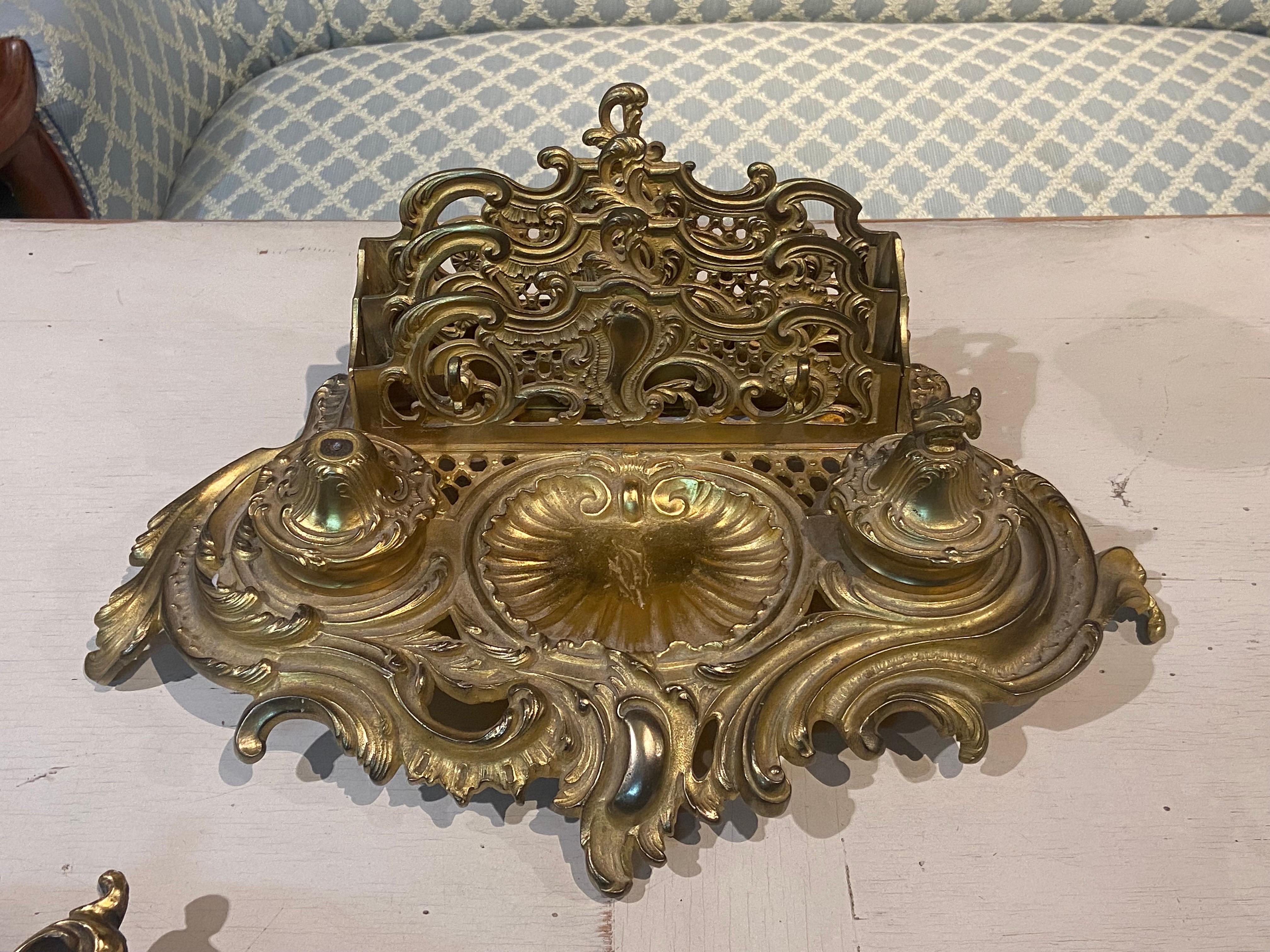 19th Century French Inkwell and Ink Stand with Letter Holder in Louis XV Style In Good Condition In Sofia, BG