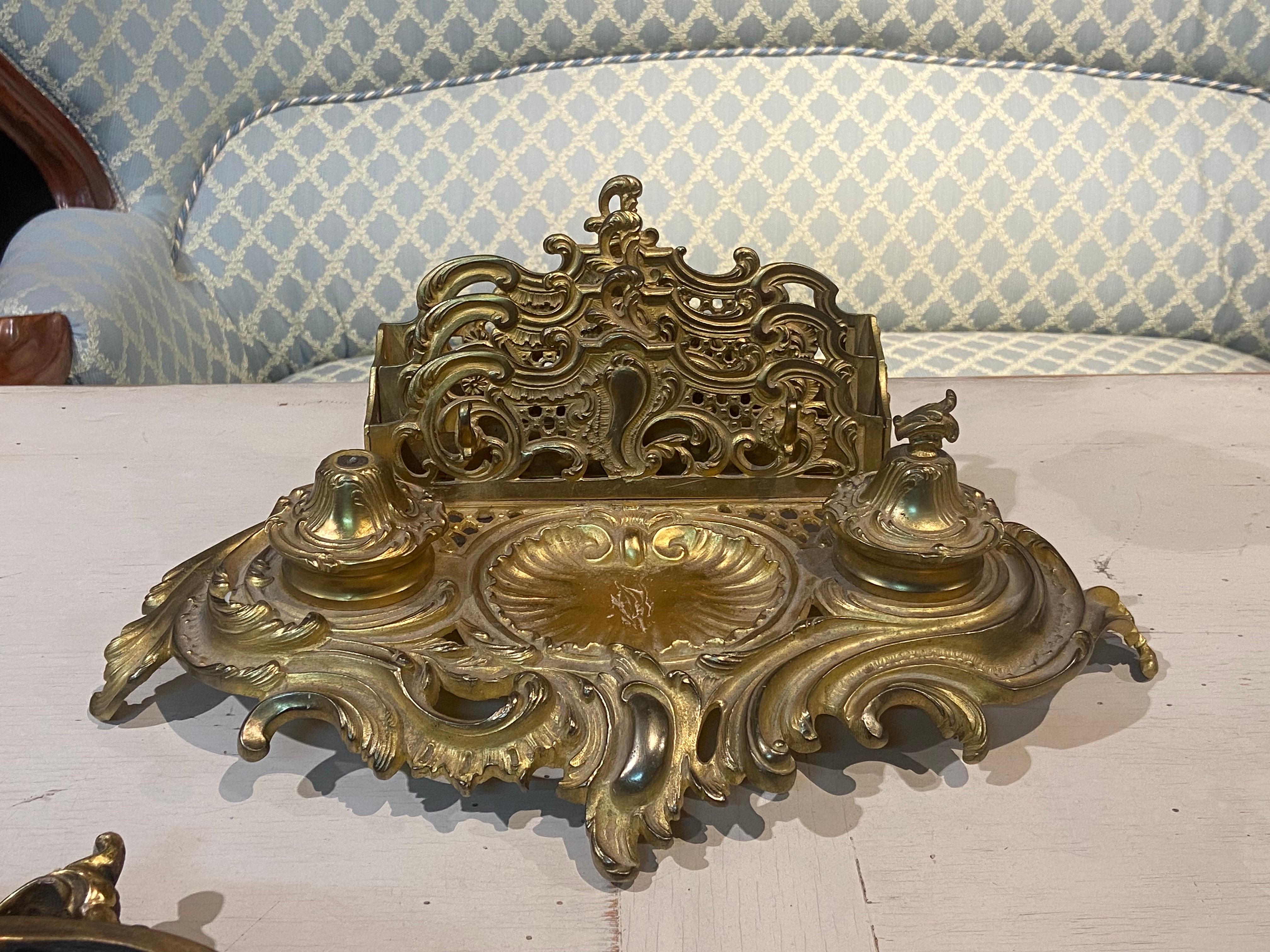 19th Century French Inkwell and Ink Stand with Letter Holder in Louis XV Style 2