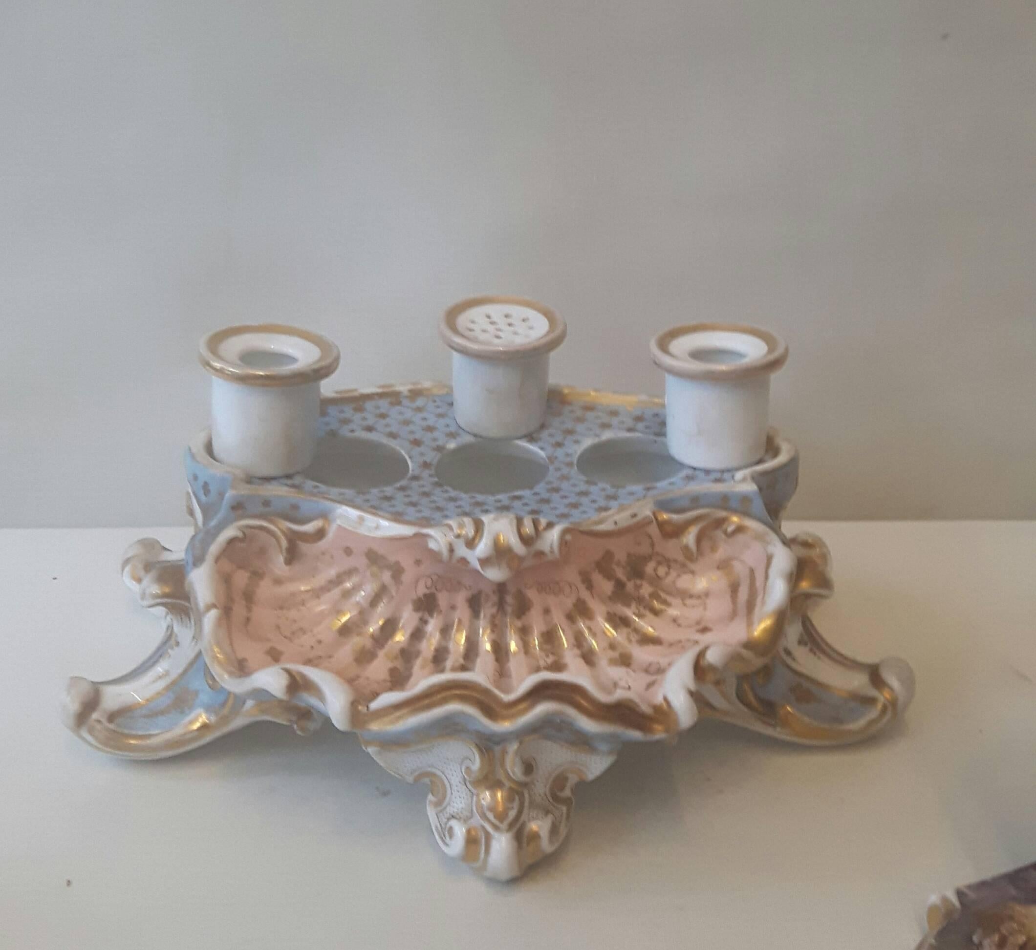 Porcelain 19th Century French Inkwell For Sale