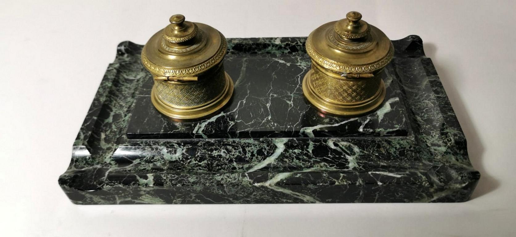 Gilt Napoleon III French Inkwell in Bronze And Marble 1848-1850