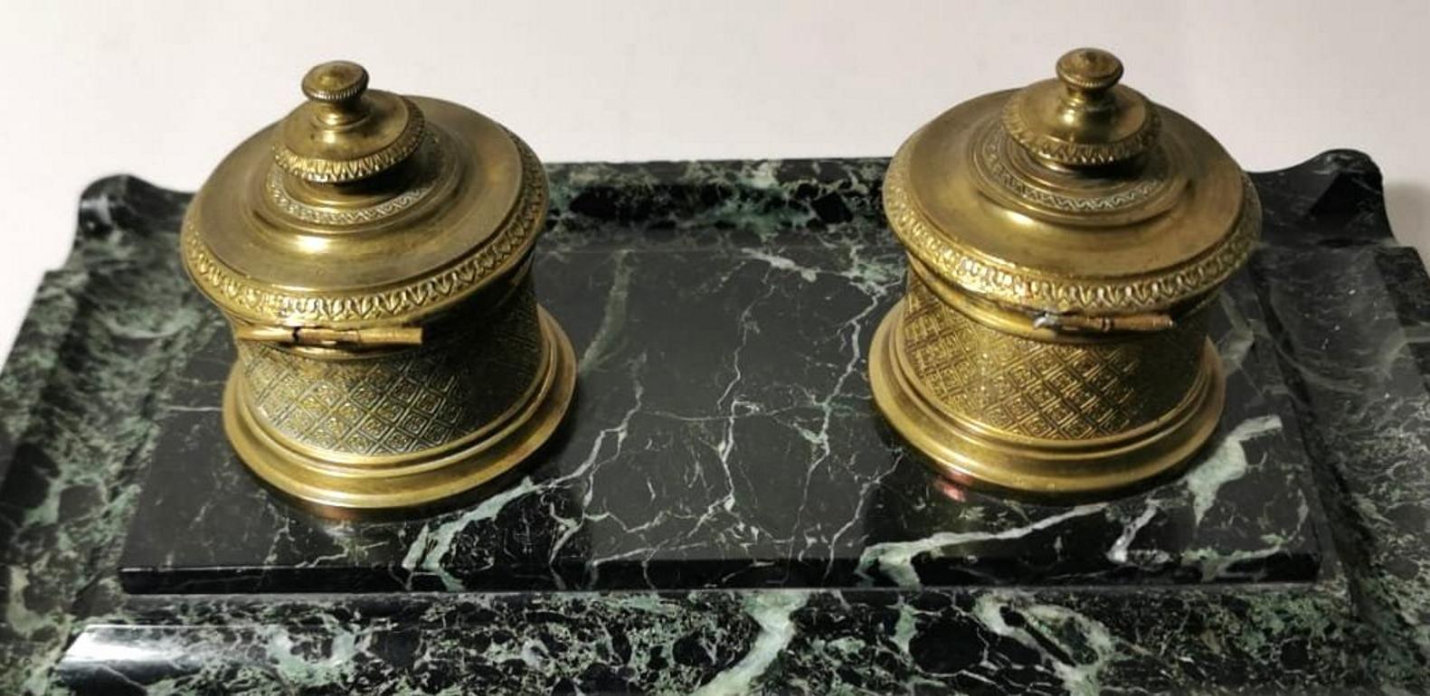 19th Century Napoleon III French Inkwell in Bronze And Marble 1848-1850