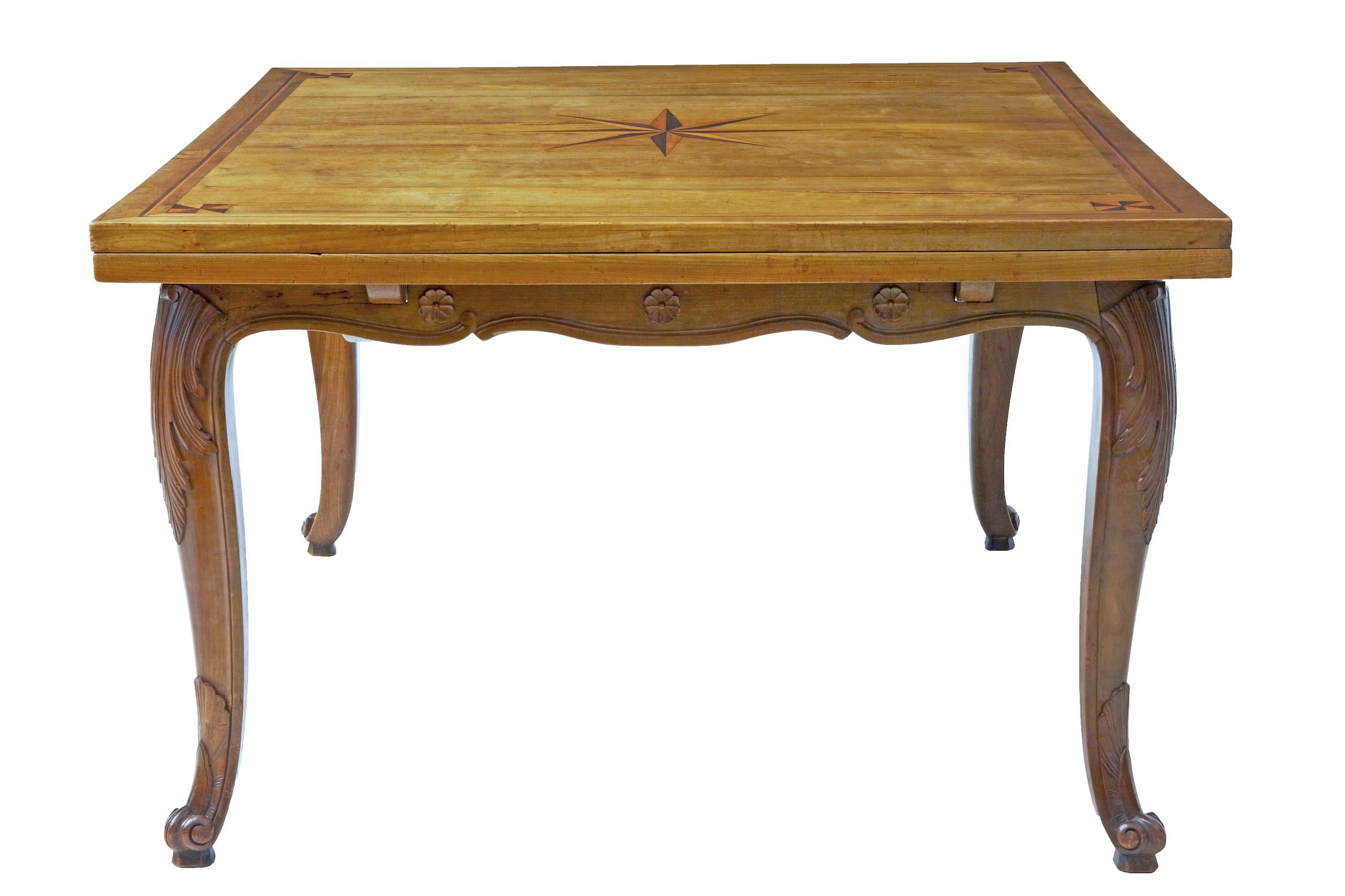 Rustic 19th Century French Inlaid Fruitwood Extending Dining Table